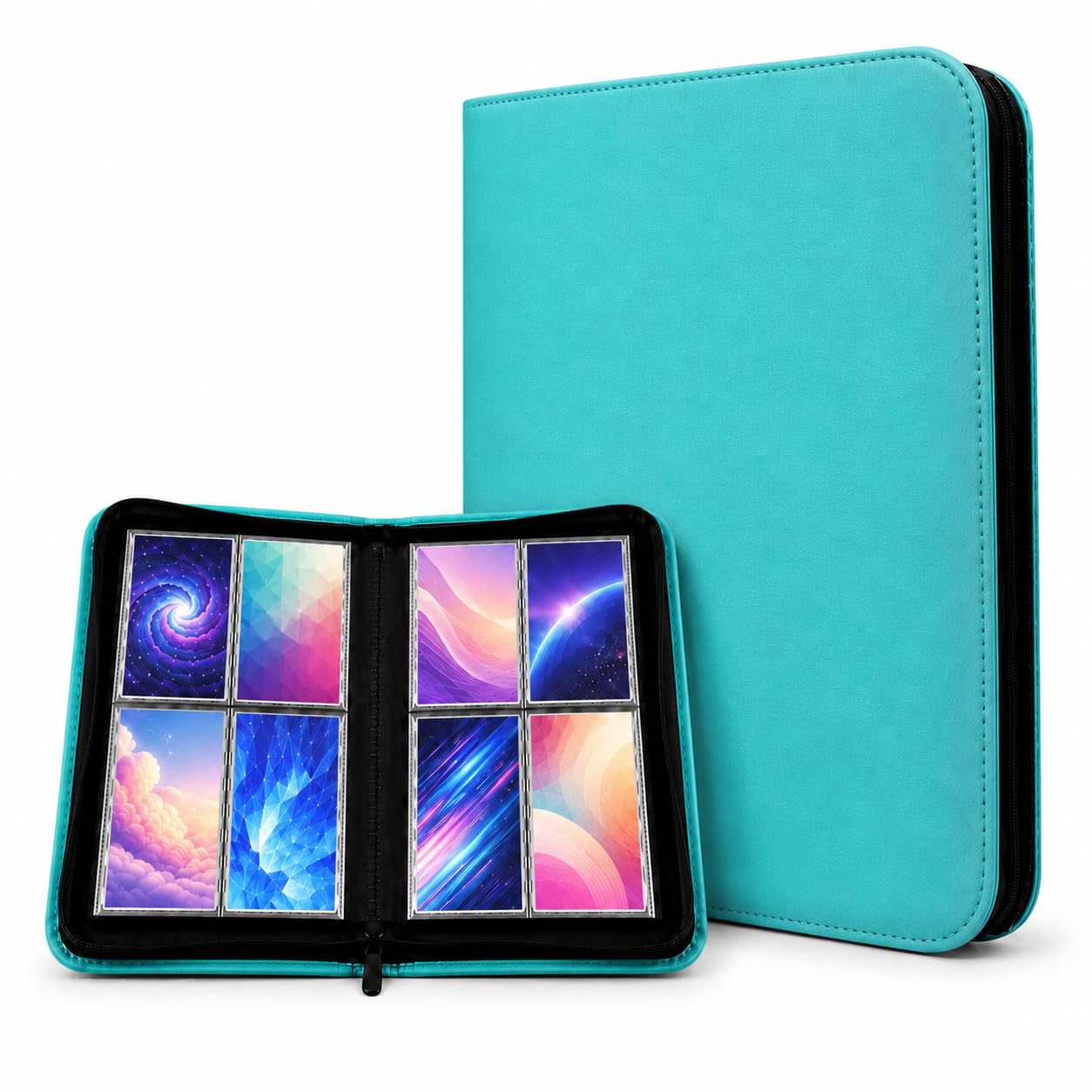 4 Pocket Card Binder, 160 Pockets Ringless PU Trading Card Binder with Zipper for TCG, MTG, Sports Cards, Game Cards, Side-Loading Binder (Teal)