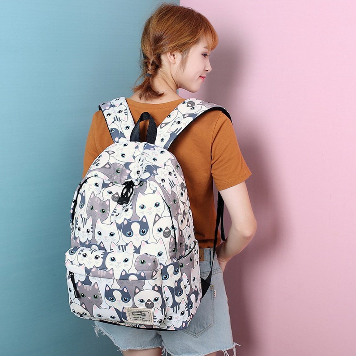 Joymoze Zaino per il tempo libero, zaino alla moda per ragazze, borsa stampata per adolescenti (Gatto)