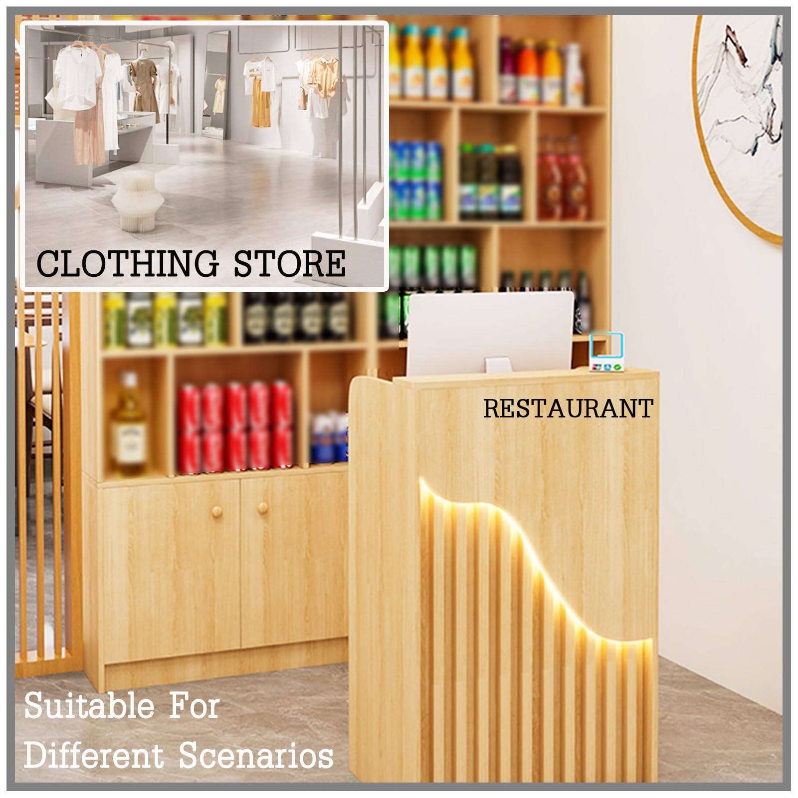Banco reception da 1,8 m con Der Sto – ideale per mercati, minimarket e alberghi – Design moderno salvaspazio Solut
