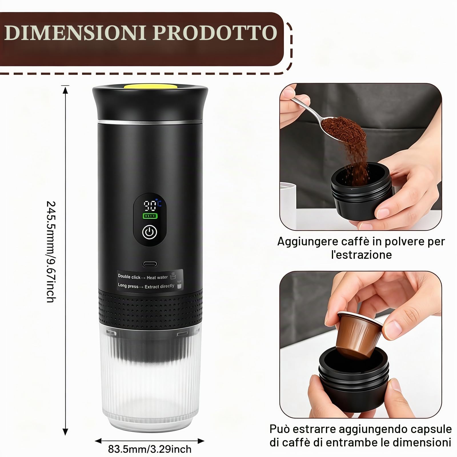 Macchina per caffè espresso portatile, 3 in 1, con batteria, mini macchina da caffè da viaggio, compatibile con capsule di caffè e caffè macinato, per auto, campeggio, escursionismo, ufficio, camper