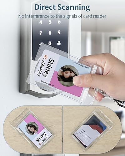 Miniatura 6 de Pawfly Paquete de 12 portatarjetas verticales para tarjetas de identificación, impermeables, transparentes, funda protectora de tarjetas de alta