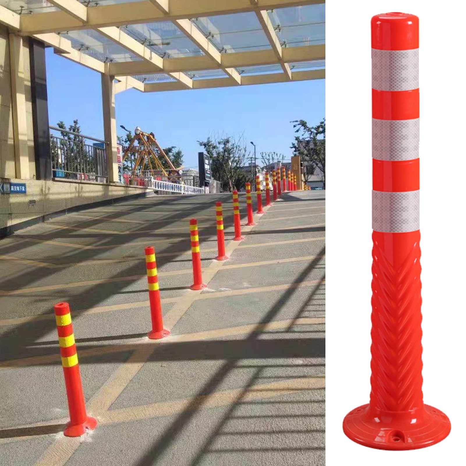 GHHVFEC Flexible Parking Posts Plastic Bollards Driveway/Street/Garage Bers Traffic Safety Posts with Anchor Bolts (Set of 6 Red and White)