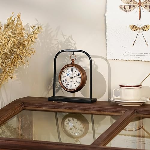 Miniatura 3 de NIKKY HOME Pequeño reloj de escritorio retro, silencioso sin tictac, clásico, funciona con pilas, decorativo, mesa, mantel, reloj para sala de estar