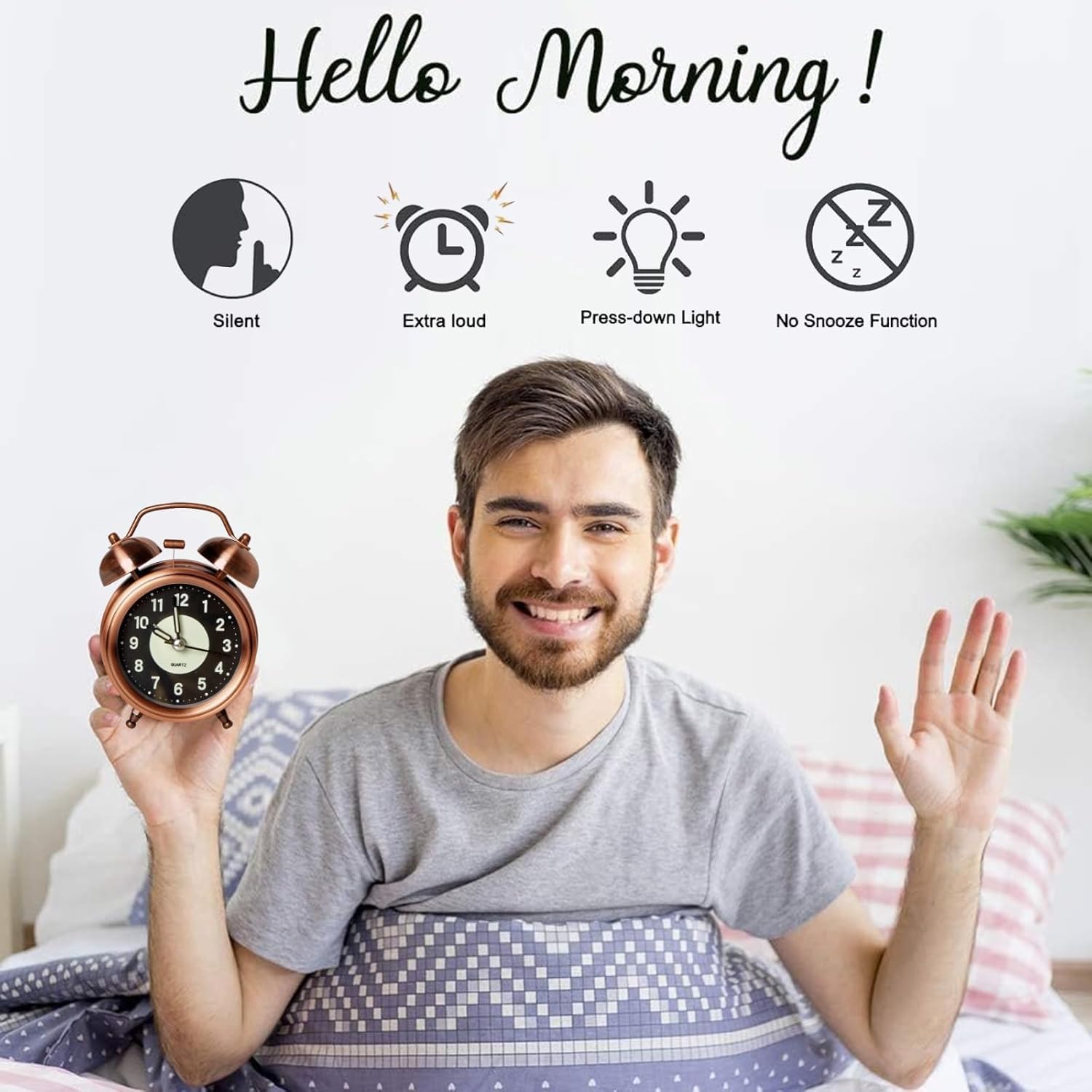RUCON Retro Alarm Clock - Loud & Night Light -6
