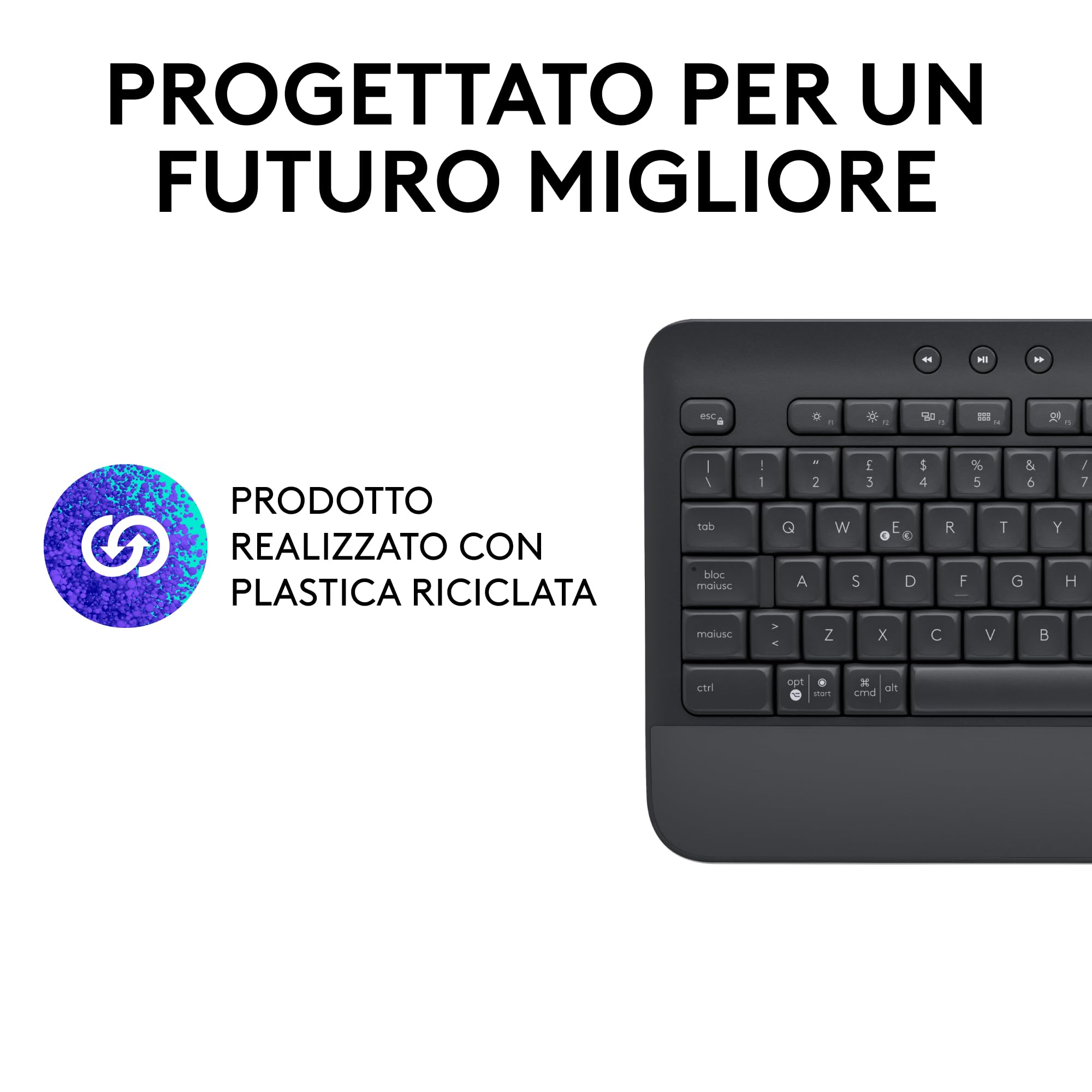 Logitech Signature K650, Tastiera Poggiapolsi Wireless Full-size con Bluetooth BLE o Ricevitore USB Logi Bolt, Tasti Smorzati e Tastierino, Compatibile con PC/Windows/Mac, Italiano QWERTY - Grigio
