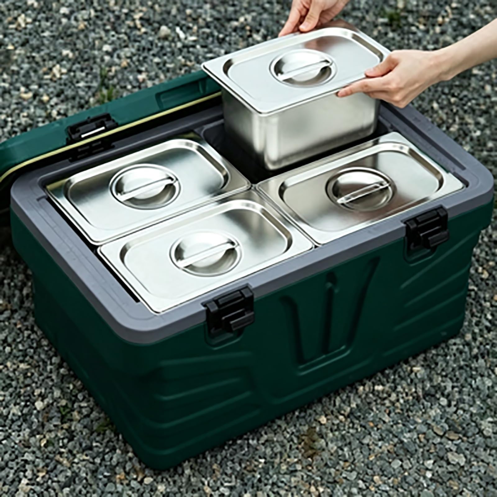 JOSOGO Stainless Steel Insulated Box, Portable Thermal Cooler Box Leakproof for Camping Picnic Travel Food Drinks Storage(4B)