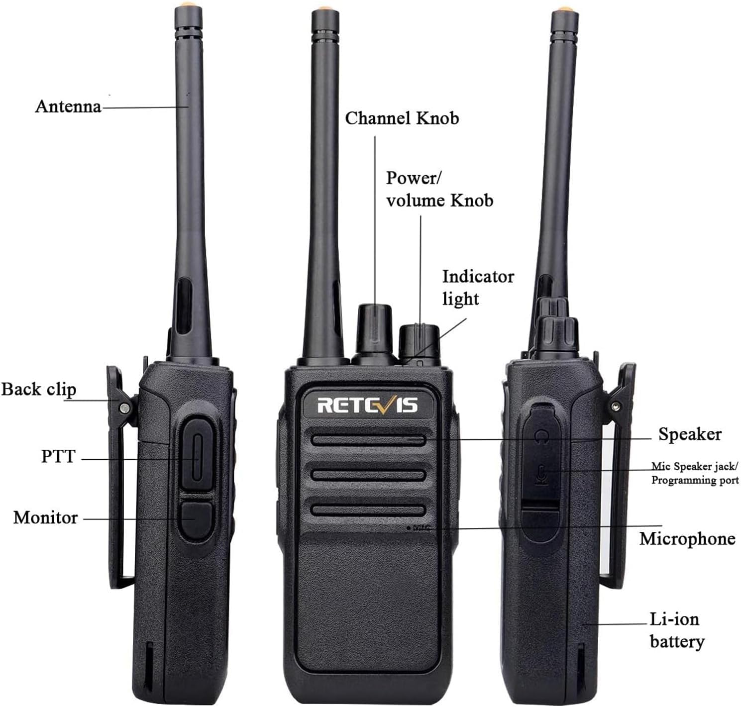 Retevis RT617 Walkie Talkie mit Sprechendes Mikrofon, PMR 446 Funkgerät Lange Reichweite, 16 Kanäle, VOX, Funkgeräte Set Wiederauflabar, Baustelle, Baumarkt, Fabrik(2 Paar, Schwarz)