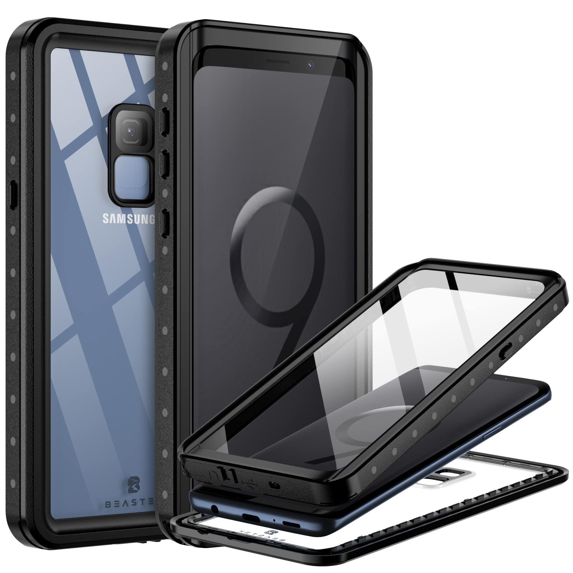 BEASTEK for Samsung Galaxy S9 Waterproof Case, NRE Series, IP68 Underwater Shockproof Full-Body Protective Cover with Built-in Screen Protector for Galaxy S9 5.8 inches (Clear)