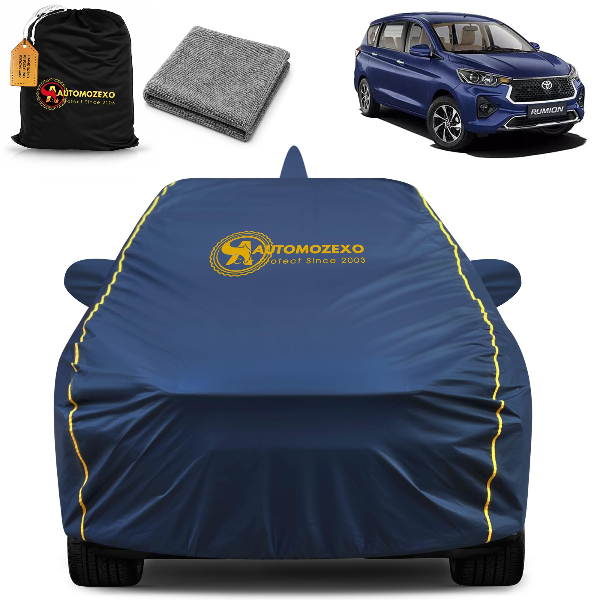 Toyota Rumion 100% Waterproof Car Cover (Midnight Blue) 6LYR HDPE 200gsm Strong Fabric for All Weather Protection, Mirror & Antenna Pocket, Cotton Layer Cover, Adjustable Elastic Straps-image-39