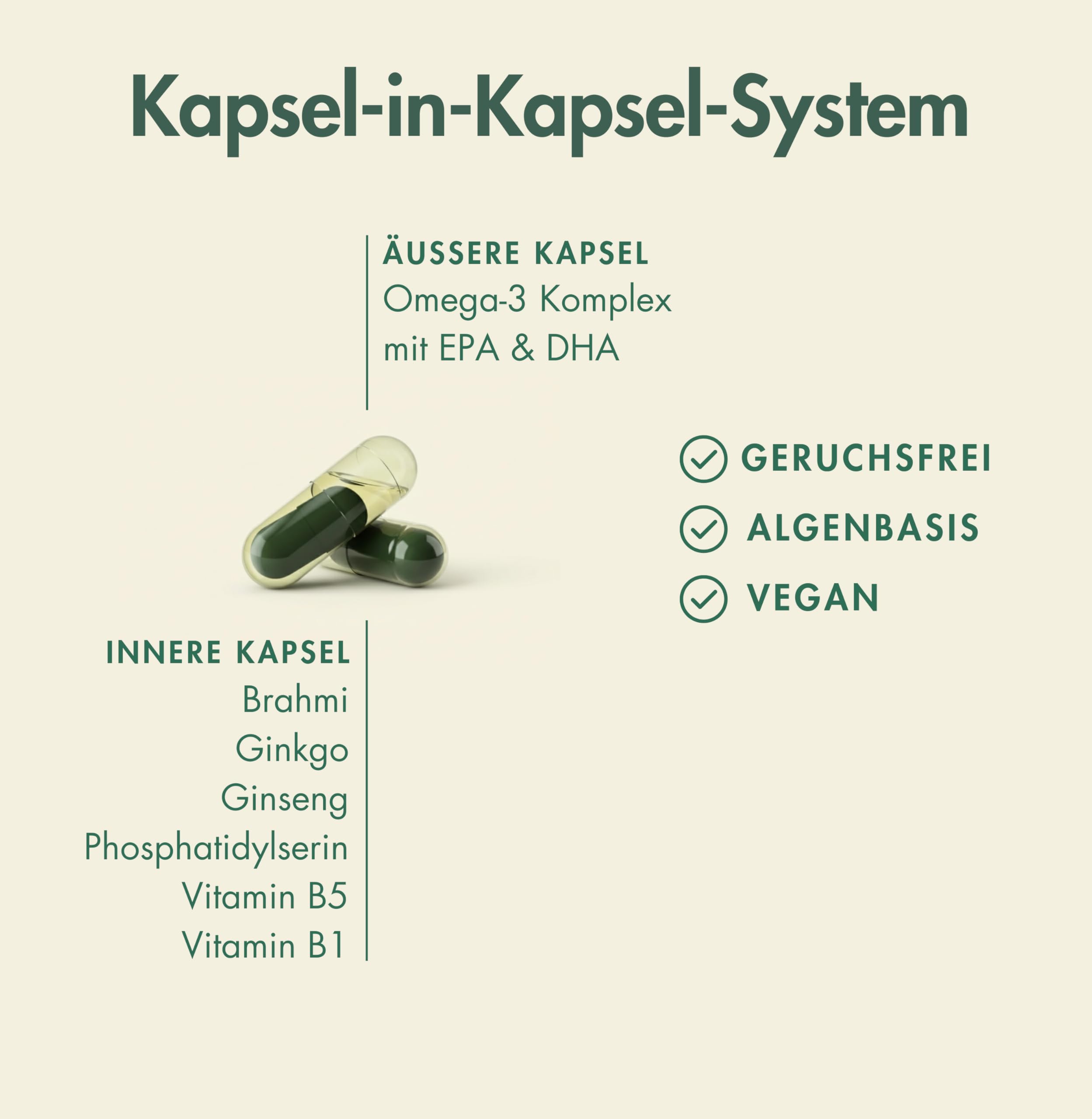 Epigenics Neuro Fokus Kapseln mit Ginkgo, Brahmi, Phosphatidylserin, Ginseng & Omega-3 (DHA/EPA) plus Vitamin B1 & B5 – Nahrungsergänzung für Konzentration & mentale Leistung – vegan (30 Tage)