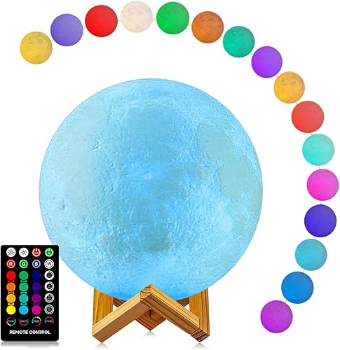 Lámparas de luna LOGROTATE, con ajuste de tiempo y soporte de impresión 3D, 16 colores LED, Luces decorativas nocturnas colgadas, para bebés, niños,
