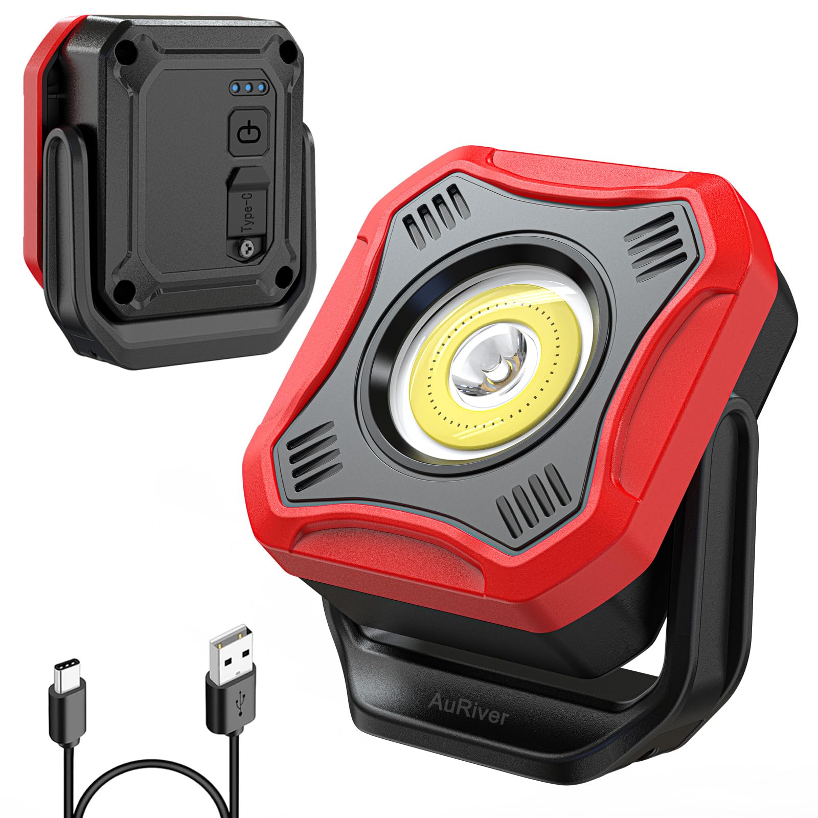 Lampe de travail LED, 1000 lumens, super lumineuse, lampe d'inspection, lampe d'inspection, 4 modes d'éclairage avec base magnétique et rotation à 180 °, pour garage, atelier, camping