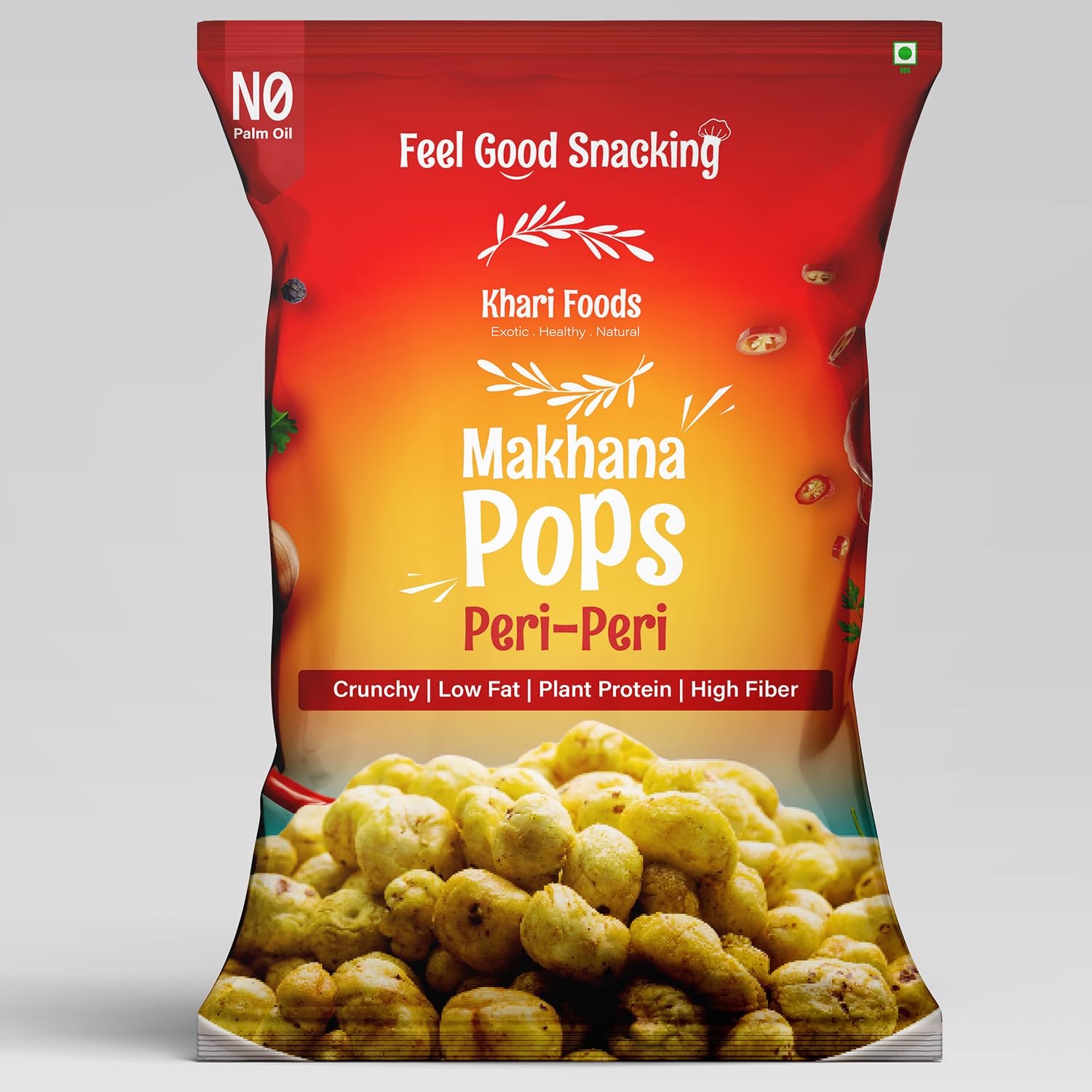 Khari Foods Premium Flavoured Makhana 25g, Crunchy & Roasted Makhana Pops, Protein Source, Fibre Rich, No Palm Oil, Gluten Free (Peri Peri Pack 4)