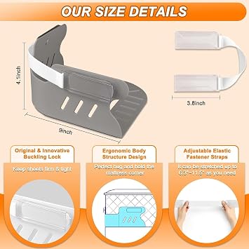 Bed Sheet Holders for Corners, Heavy Duty Fitted Sheet Holder with Lock Fastener Straps &Anti-Slip Pads Keep Sheets Firm&Tight, No More Loose Sheets, Easy Installation for Any Mattress Sizes(Set of 4)