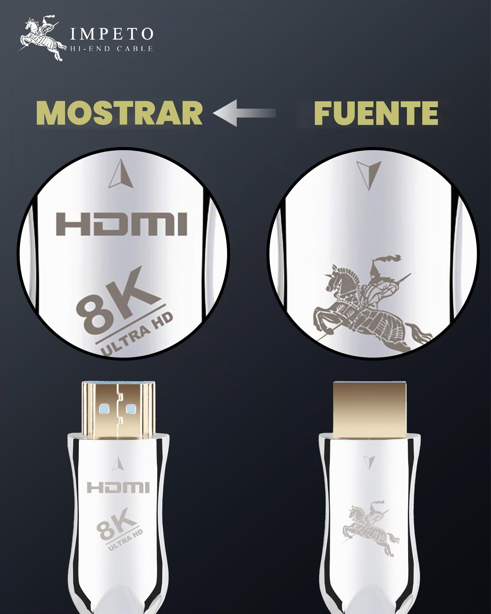 Impeto 8K HDMI kabel 2.1 Fibra óptica, 48Gbps de alta velocidad, 8K 60Hz 4K 120Hz HDMI a HDMI, HDR dinámico, 3D, Durable, compatible con PS5, Portátil, TV, Blueray - 2M