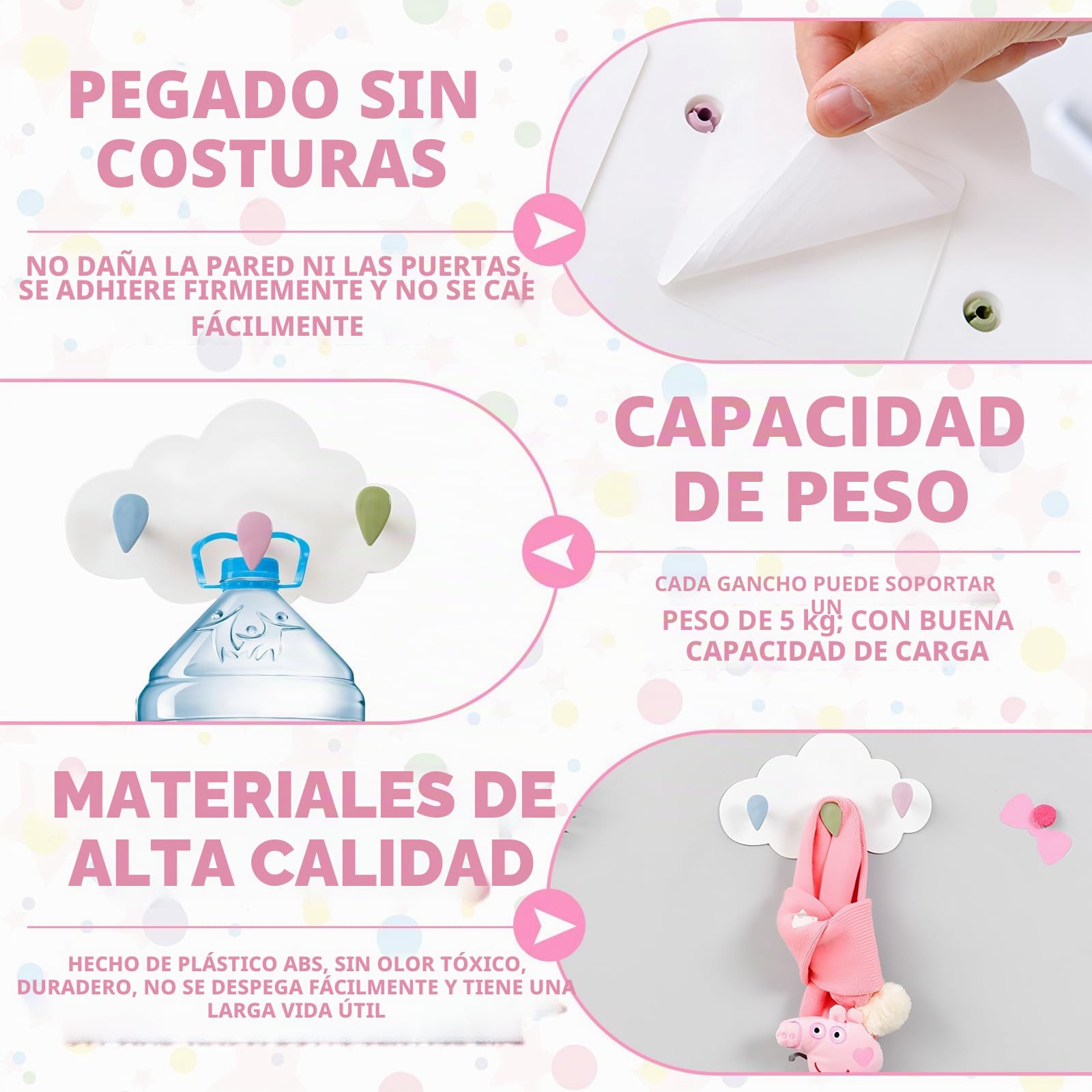 Perchero de pared para habitación infantil Perchero para niño Perchero infantil con 3 ganchos Colgador de Puerta con Nube Perchero de Pared Colgador para Decorar la habitacion de los niño
