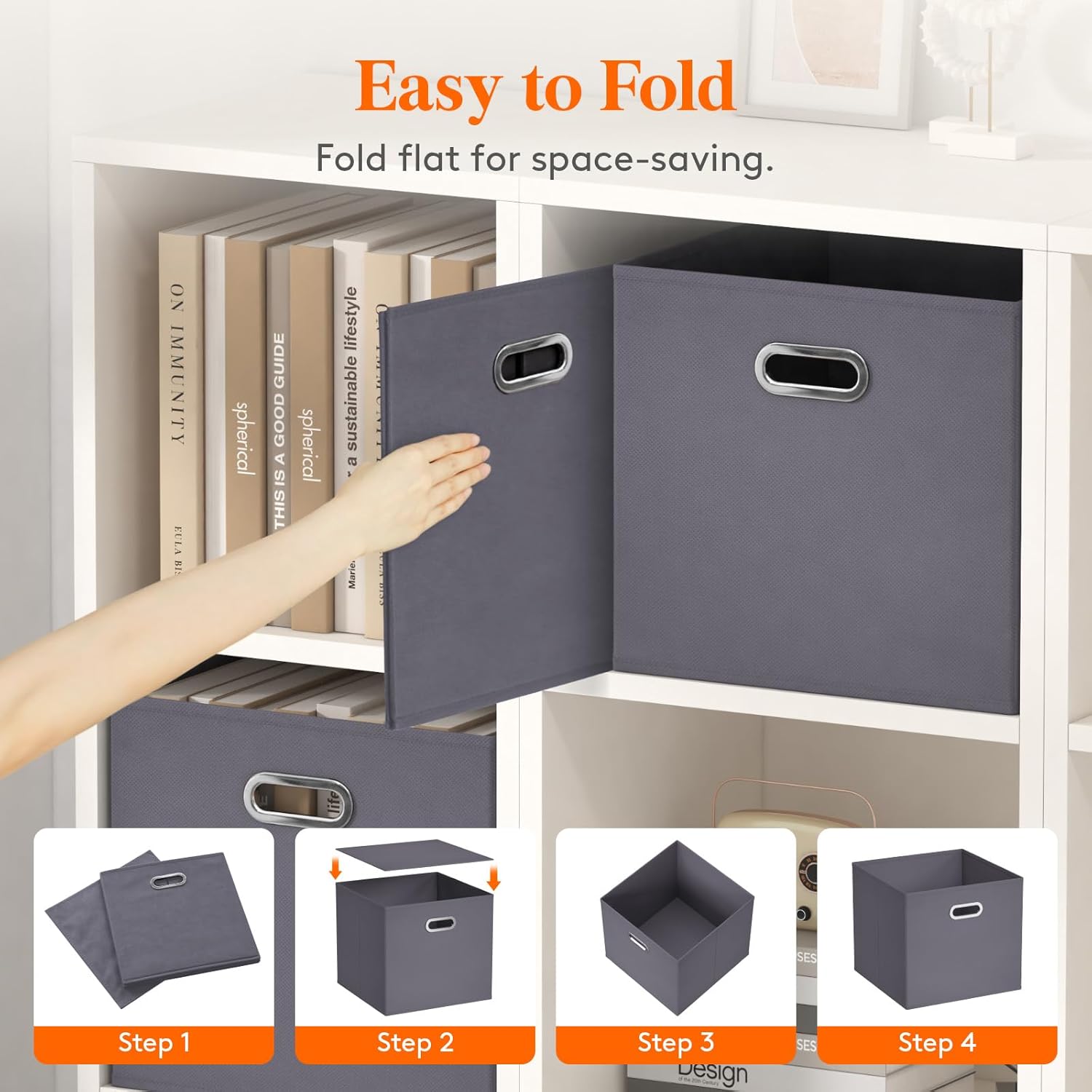 Lifewit 13 Inch Cube Storage Bins, 6 Packs Cube Storage Organizer, Foldable Decorative Fabric Storage Baskets for Organizing Home Organizers with Metal Handles for Shelves, Closet, 36L Gray