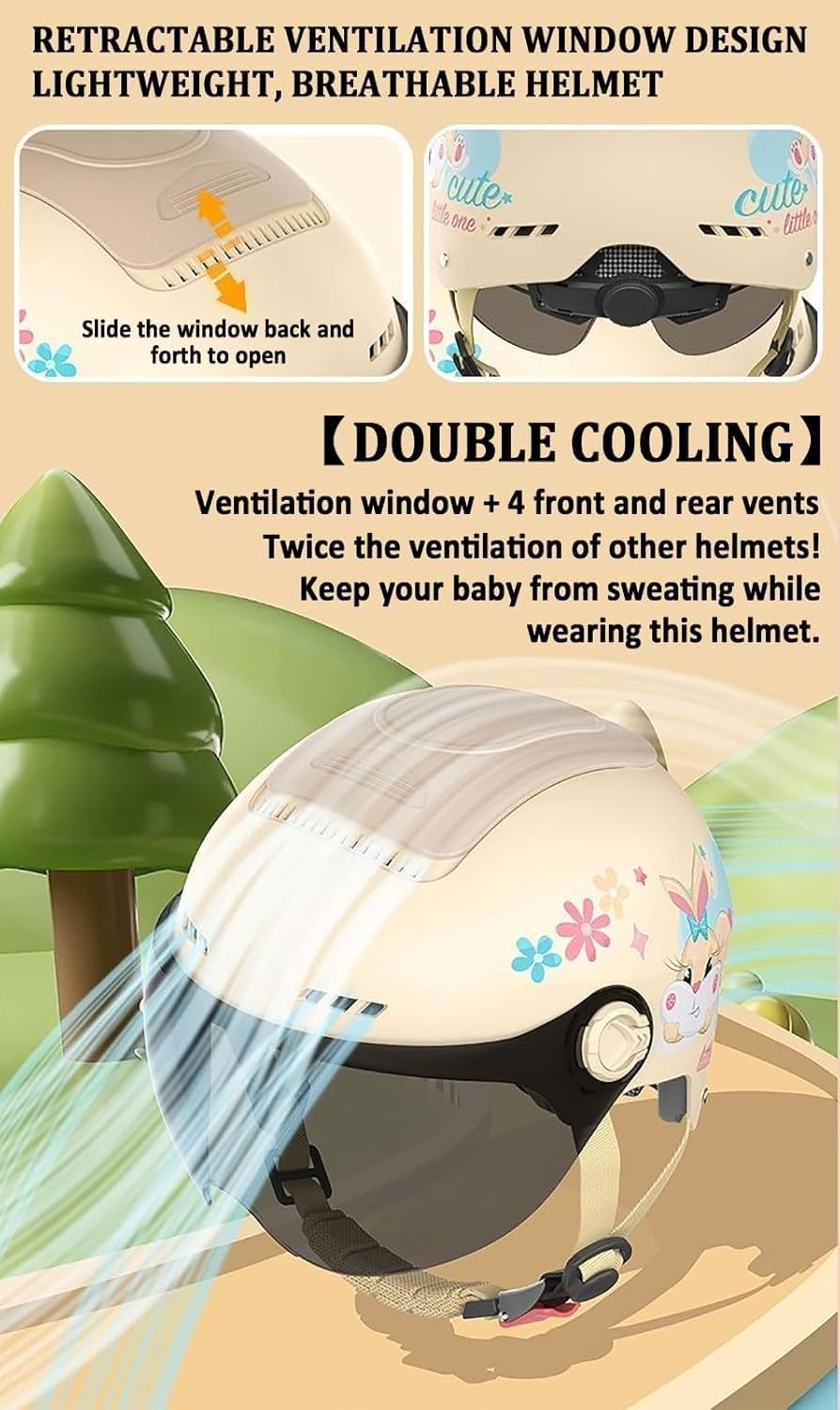Casco da Moto Aperto per Bambini e Bambine dai 3 ai 12 Anni, omologato DOT FMVSS 218 e ECE 22.06, Casco da Scooter alla Moda con Visiera Parasole Retrattile. A,50-56CM