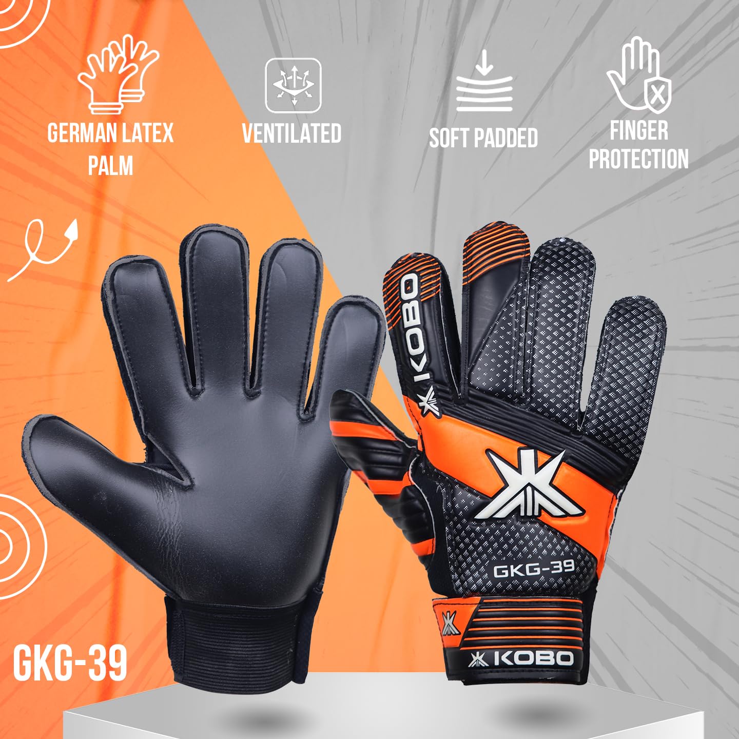 Kobo Football Goal Keeper Gloves for Training & Beginners (8.5)