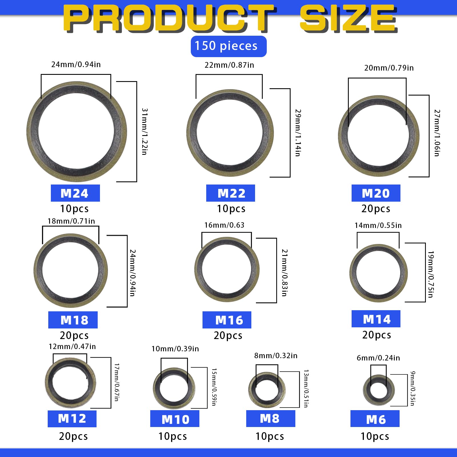150-tlg. Bonded Seal Dichtring Sortiment | usit Ring Set | M6-M24 | für