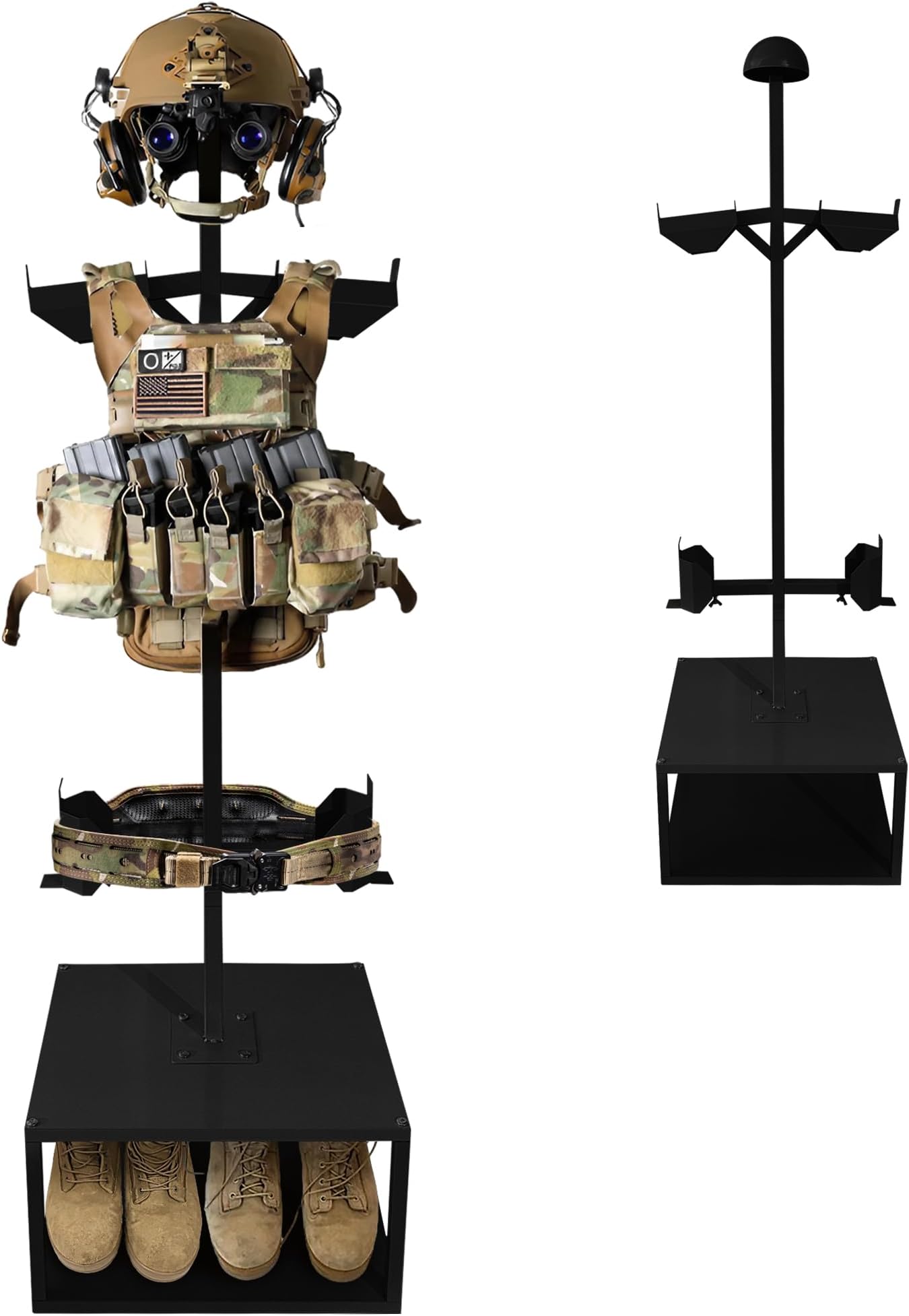 Tactical Gear Stand Helmet Vest Belt Display Rack, Heavy Duty Tactical Vest Stand, Adjustable Military Gear Holder (5'11" Height Max), Body Armor Stand Hold Up to 120 lbs