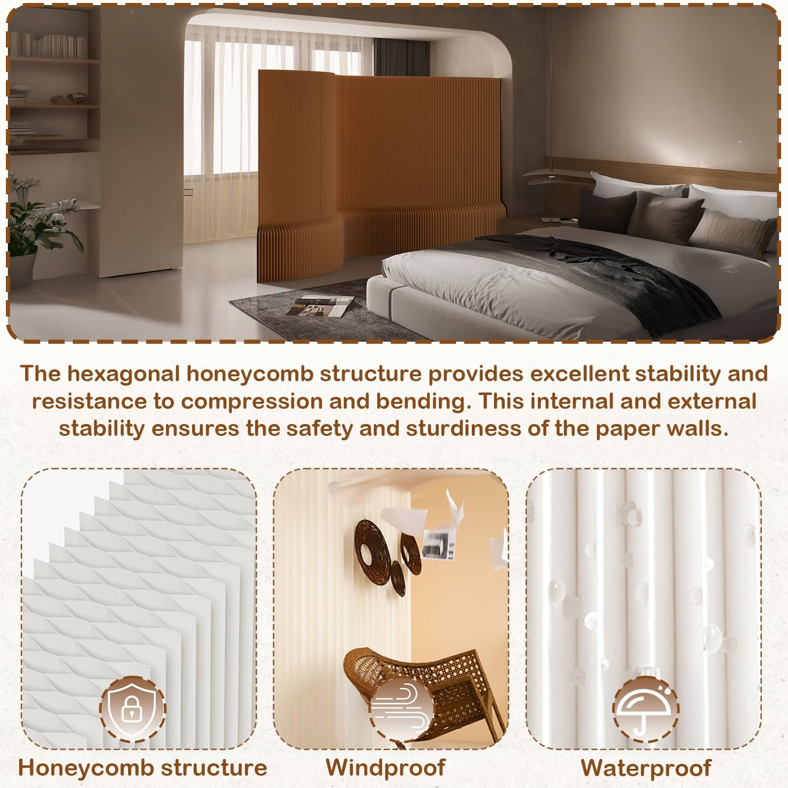 Faltbarer Papier-Raumteiler, Leichter freistehender Sichtschutz-Paravent, Trennwand ohne Montage für Zuhause/Büro/Bekleidungsgeschäft/Unternehmen(Weiß,H150xW18xL100～200cm)