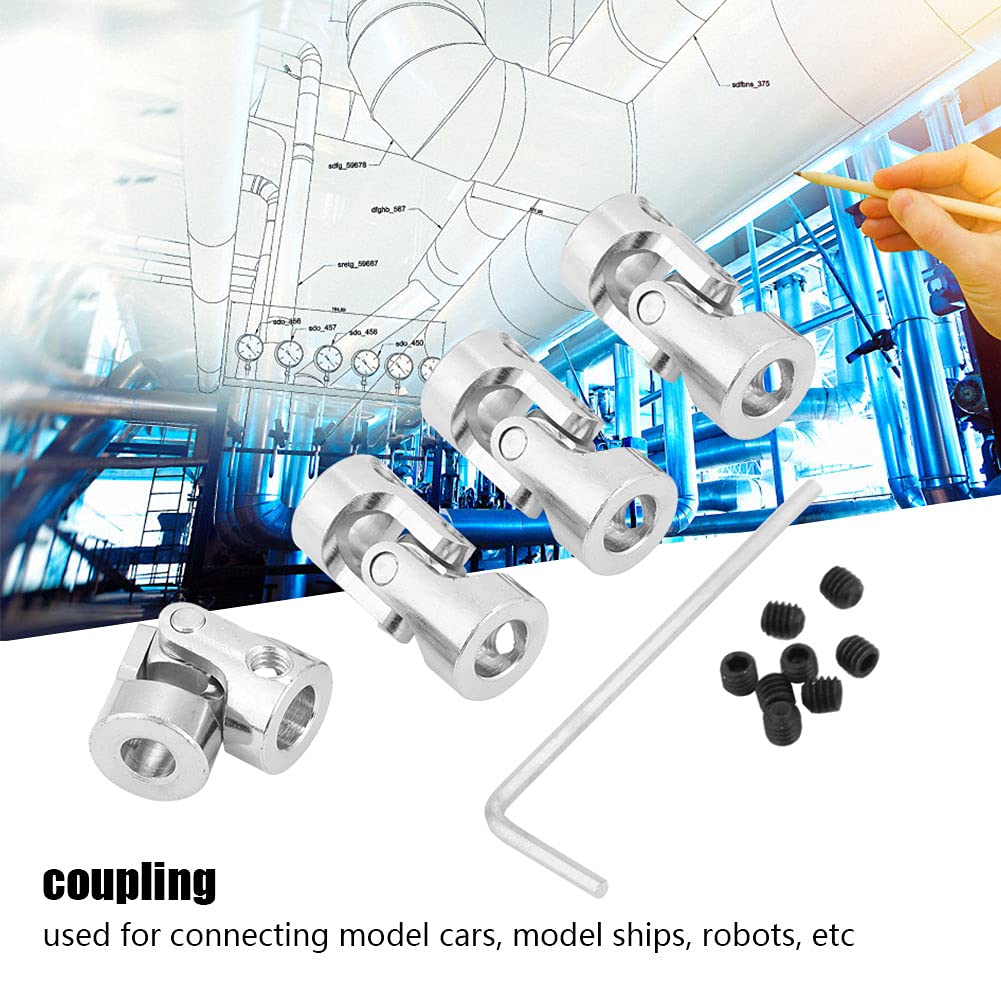FLEXMAN 4Pcs Shaft Coupling Motor Connector, Nickle Plated Iron Flexible Shaft Coupler Connector for Connecting Model Cars, Model Ships, Robots (Inner diameter 5 * 6mm)
