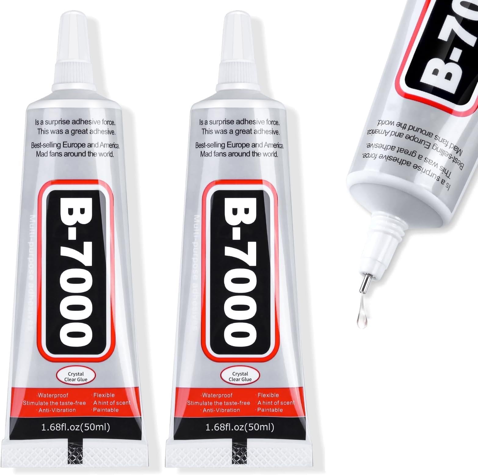 Cruzix B-7000 Super Adhesive Glue, Industrial Strength B7000 Glues Paste for Rhinestones Crafts, Clothes Shoes, Fabric, Jewelry Making, Cell Phones, Tablet, Wood, Rubber, Leather (2x50 ml/1.68 oz)
