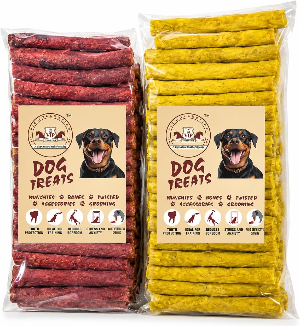 VIP Collection Munchy Sticks for Dogs Chicken Flavour(1.8 KG) 900g Chicken & 900g Mutton Flavour,Long Lasting Rawhide Chew Sticks, Dental Treats for All Breeds,Improves Oral Health,