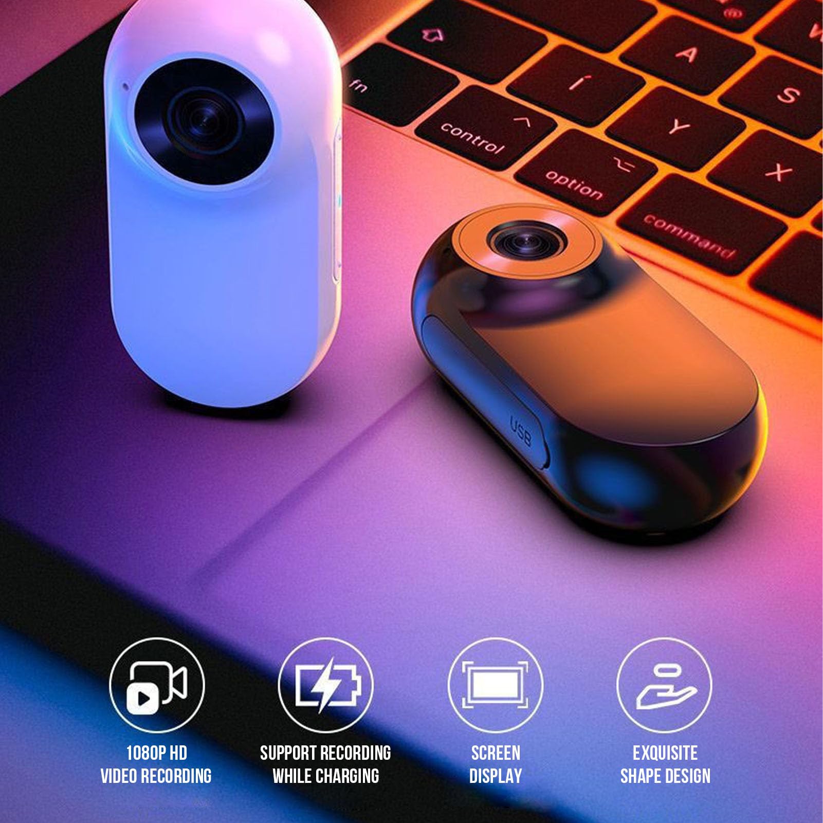 Videocamera da Pollice, Videocamera Indossabile con Registrazione Video HD 1080P con Cordino Magnetico, Scheda di Memoria da 128 GB per lo Sport e L'uso Quotidiano (Nera)