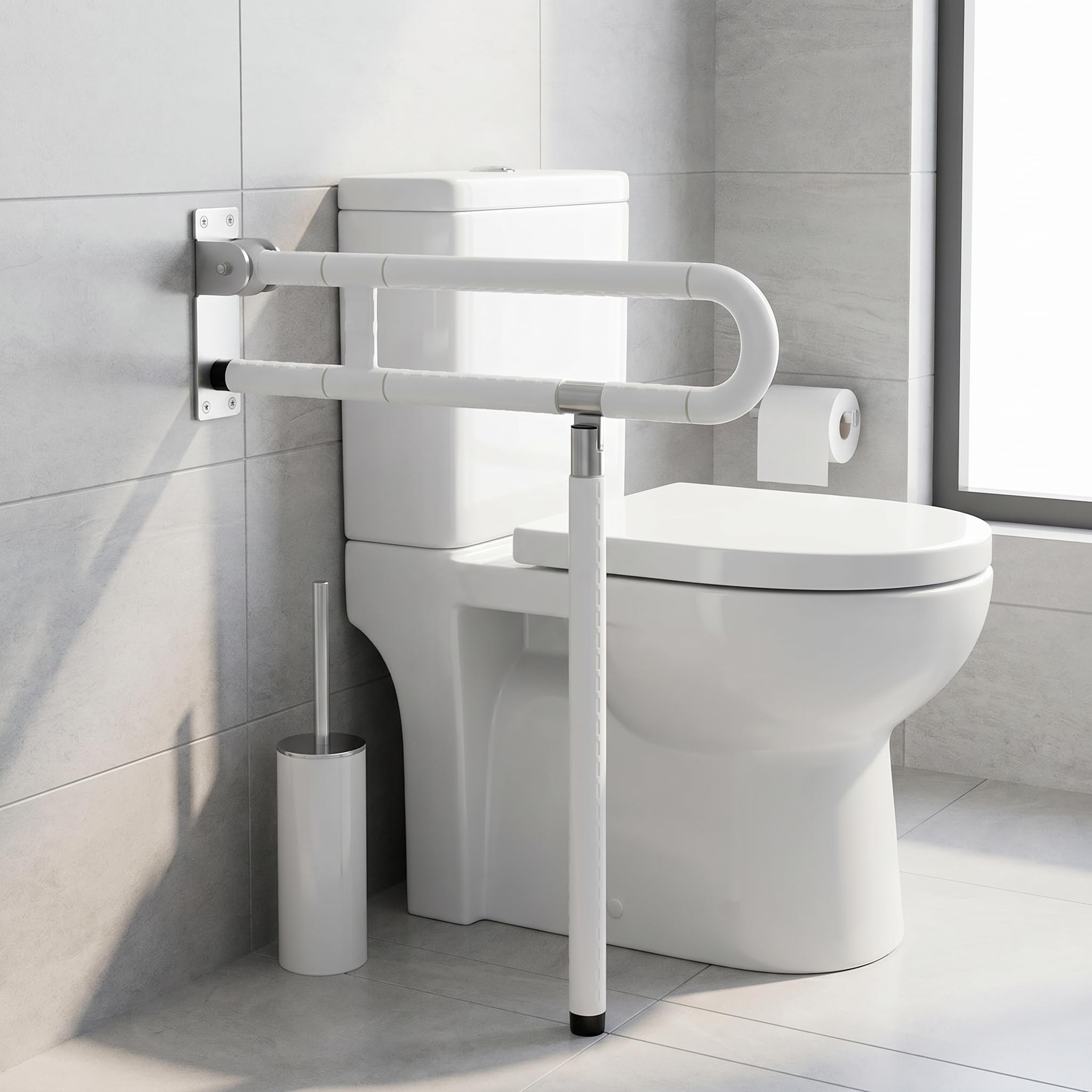 QWORK® Maniglione WC, Maniglione Bagno con Gamba, Maniglioni WC Pieghevoli Antiscivolo, Maniglia Doccia per Anziani e Disabili