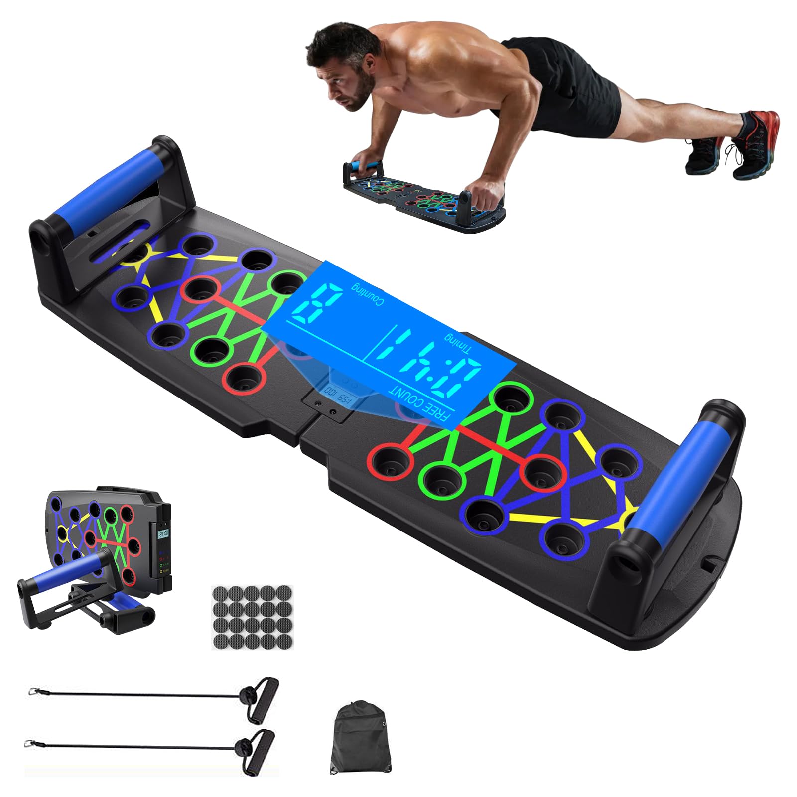HONPHIER Pushup Board with Smart Counter Foldable Fitness Training System 30 in 1 Electronic Press Up Board for Men & Women, Upper Body Shoulders, Chest, Back and Triceps