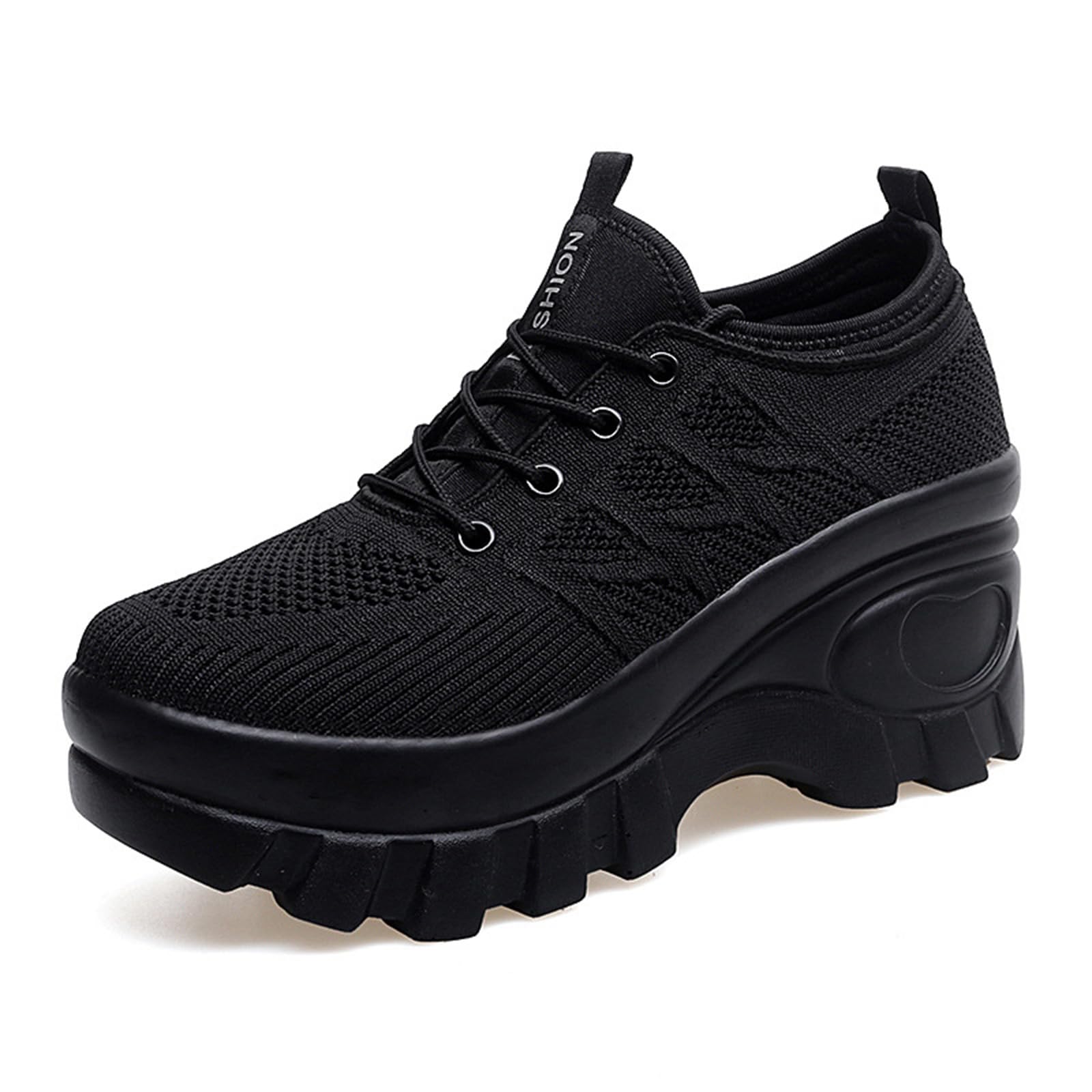 Photo 1 of Women's Chunky Platform Comfort Orthopedic Wedge Walking Shoes Fashion Knitted Breathable Lace Up Lug Sole Casual Non-Slip Running Shoes With Arch Support (black, Adult, Women, 10, Numeric, US Footwear Size System, Medium)