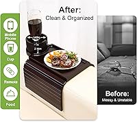 Vista 4 de Bandeja Portavasos para Sofá - Mesa de Brazo de Sofá 3 en 1 con Soporte Giratorio de 360° para Teléfono, Bandeja de Brazo de Sofá Plegable para Mesa