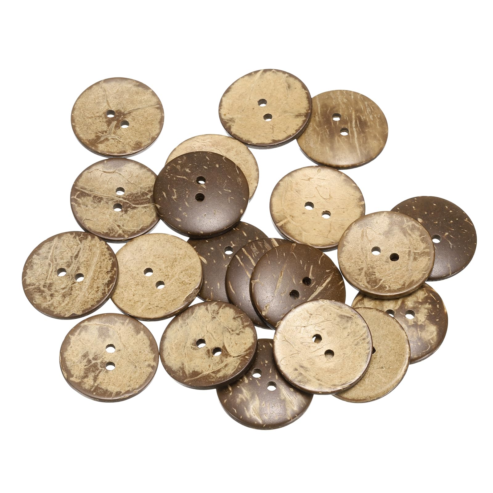 sourcing map 20pcs Coco Shell Buttons 30mm Handmade Sewing Crafts Replacement Round Button for Clothing Decoration DIY Accessories, Brown