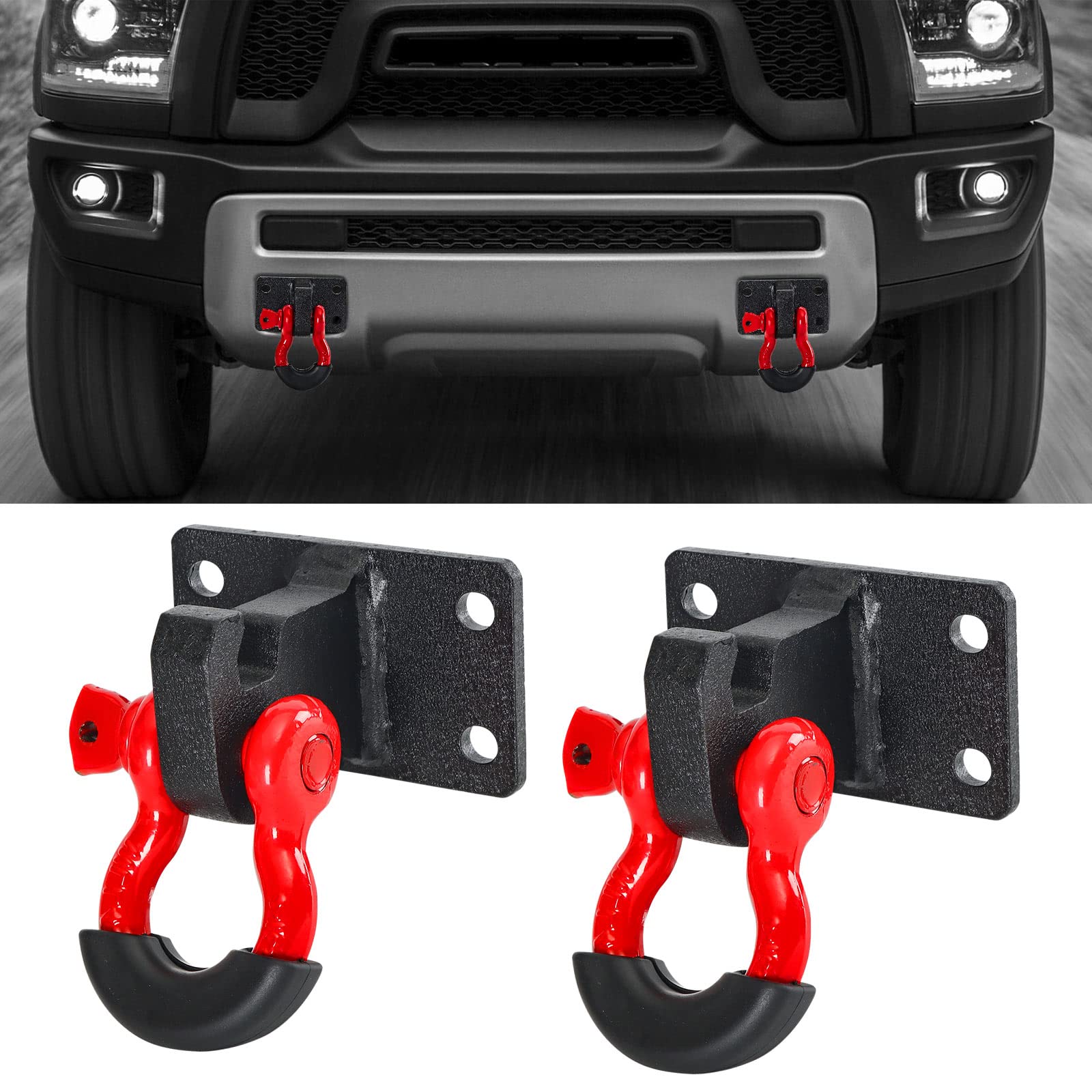 AAIWA 2PCS Front Tow Hook Mount Bracket and D-Ring Fit 2010-2020 Ram 2500/3500/4500 with 3/4