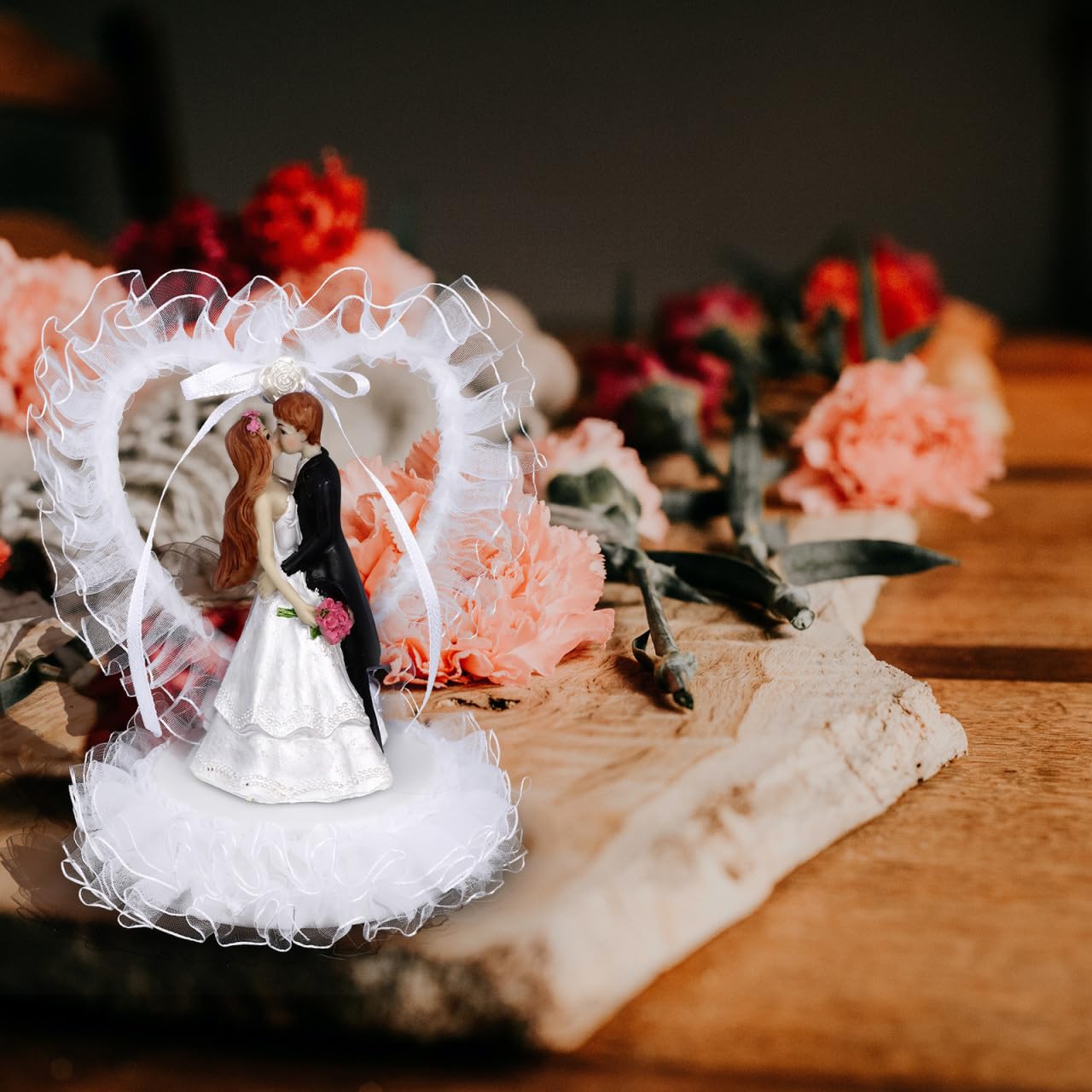 PRETYZOOM Decoración para tartas de boda, novio o fiesta, con forma de corazón, decoración para tartas de encaje para día de San Valentín, boda, baby shower, postre, decoración blanca
