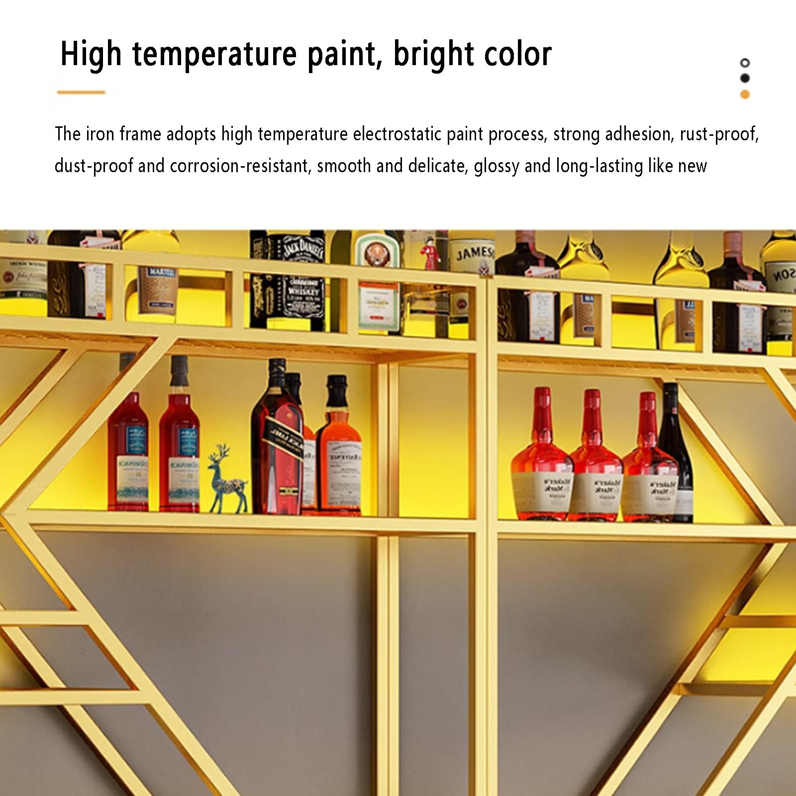 Generico Mensola da Parete Galleggiante in Metallo con Luce LED - Design Industriale Moderno per Esposizione di Bottiglie di liquore - Mensola a 3 Livelli di Grande capacità per casa, Bar, Ristorante