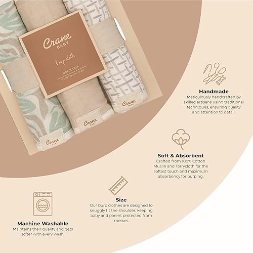 Vista 2 de Crane Baby Paños de muselina para bebé para eructar, paño ligero y absorbente para eructos, Beach Life estrella de mar, juego de 3, 7" x 20