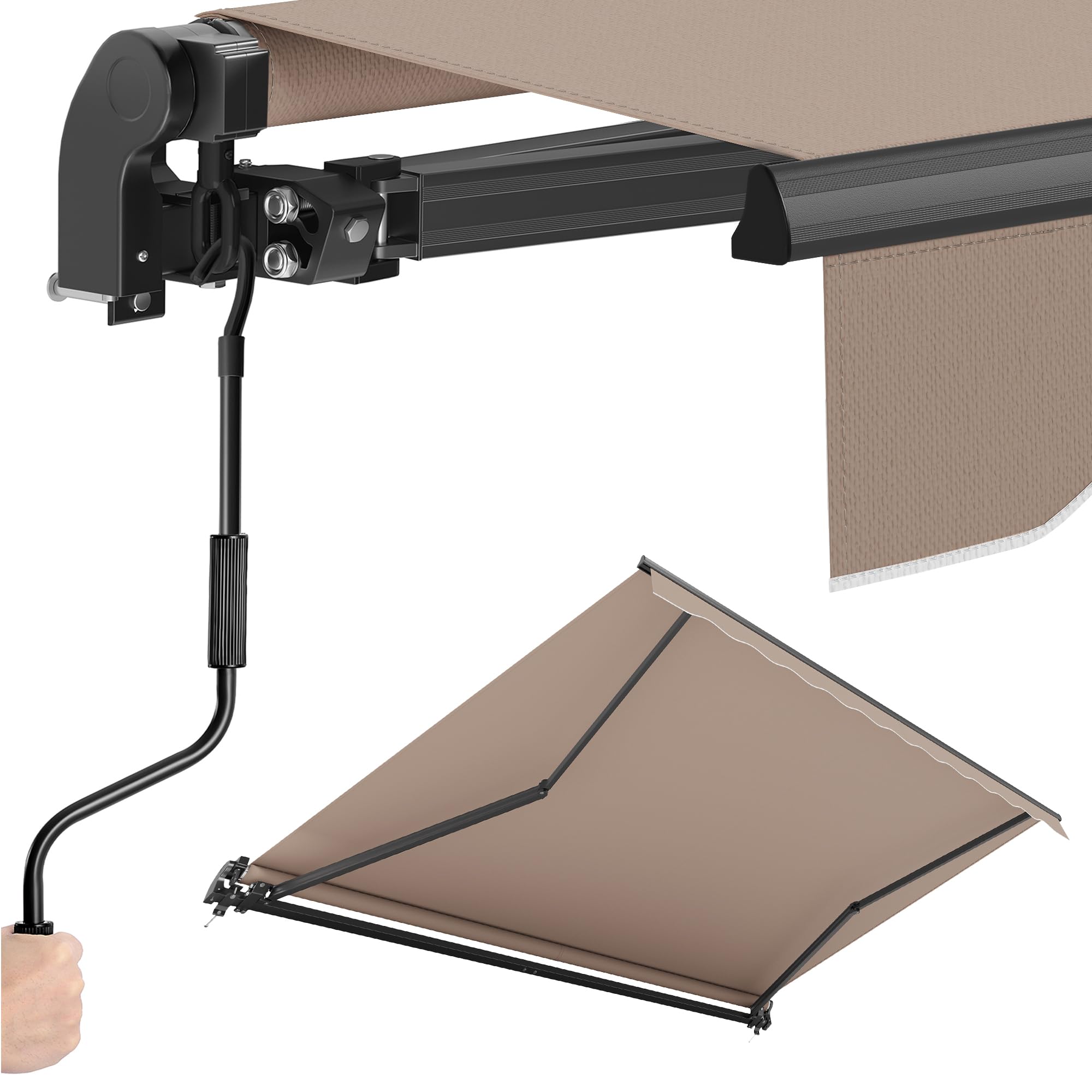 SONGMICS Gelenkarmmarkise, Markise mit Handkurbel, Balkon Sonnenschutz, UPF 50+, Aluminiumlegierung, verstellbar, 300 x 250 cm, gelbbraun GSA306KZ01