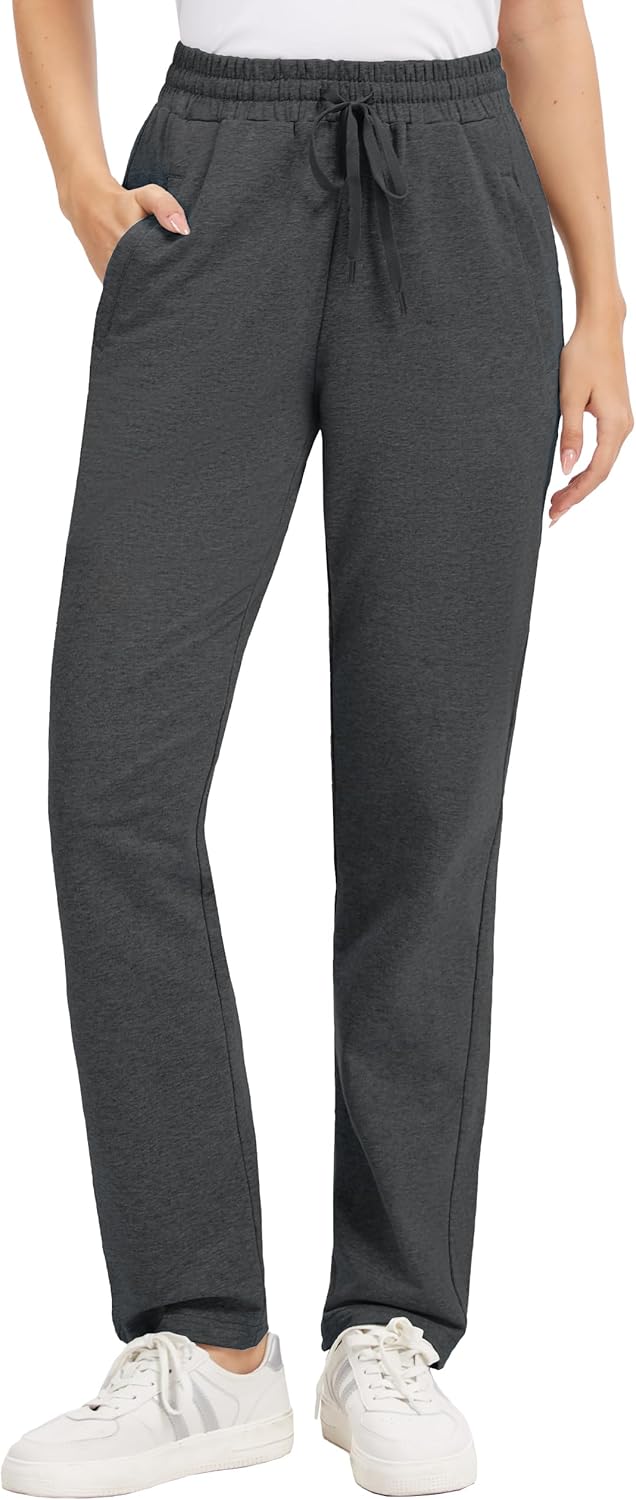 Tapata Petite Women's 26"/28" Inseam Sweatpants Cotton Lounge Yoga Pants Casual Open Bottom Workout Zipper Pocket Joggers - Image 9