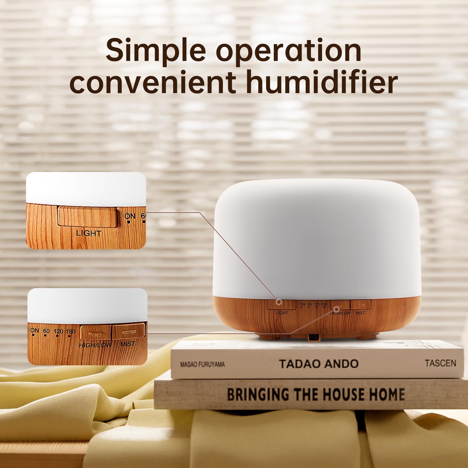 YONGYAO 500ml Essential Oil Diffuser & Humidifier - 7 Color Lights, Timer, Auto-Off (Grey) - View #10