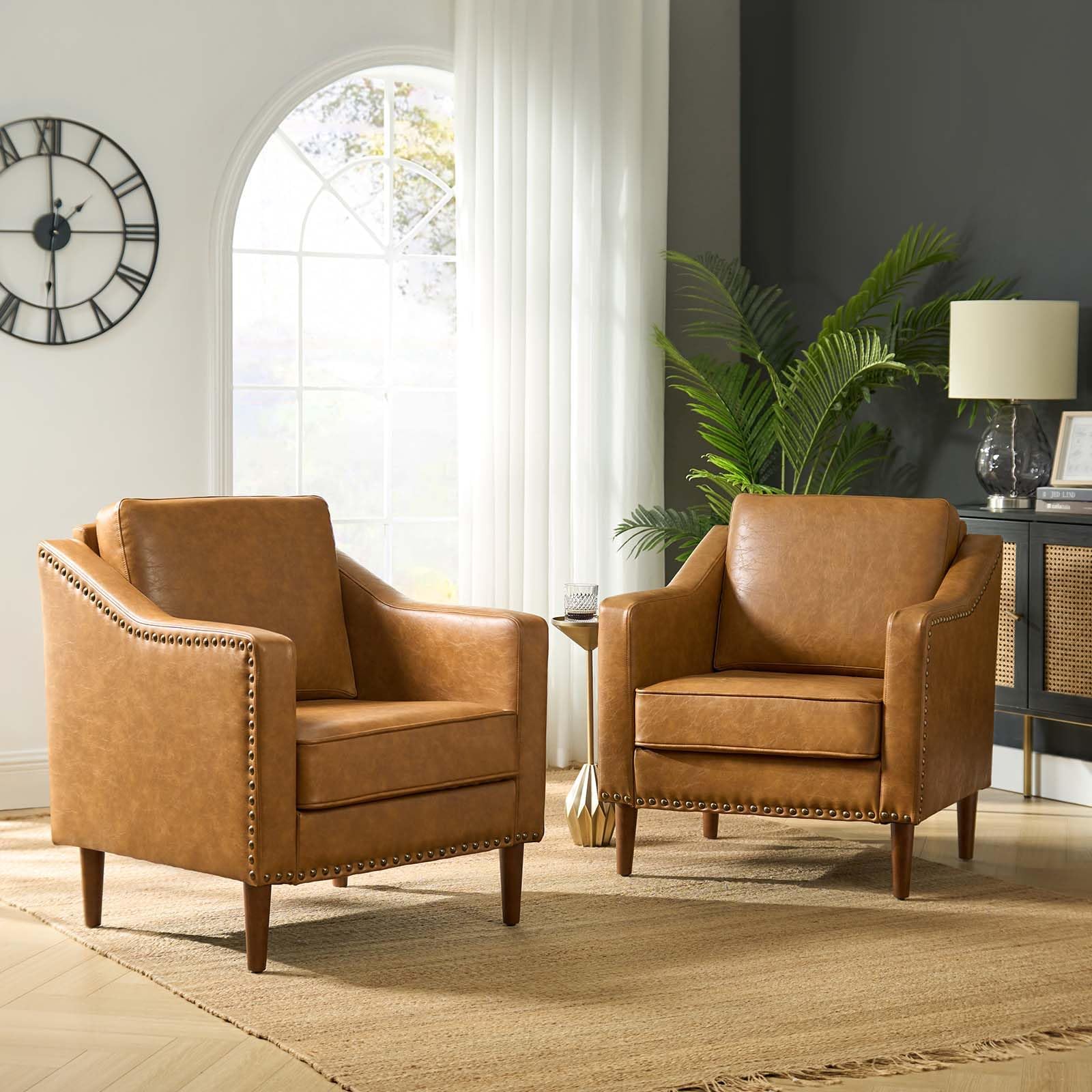Amazon.com: HULALA HOME Faux Leather Accent Armchairs Set of 2 with ...