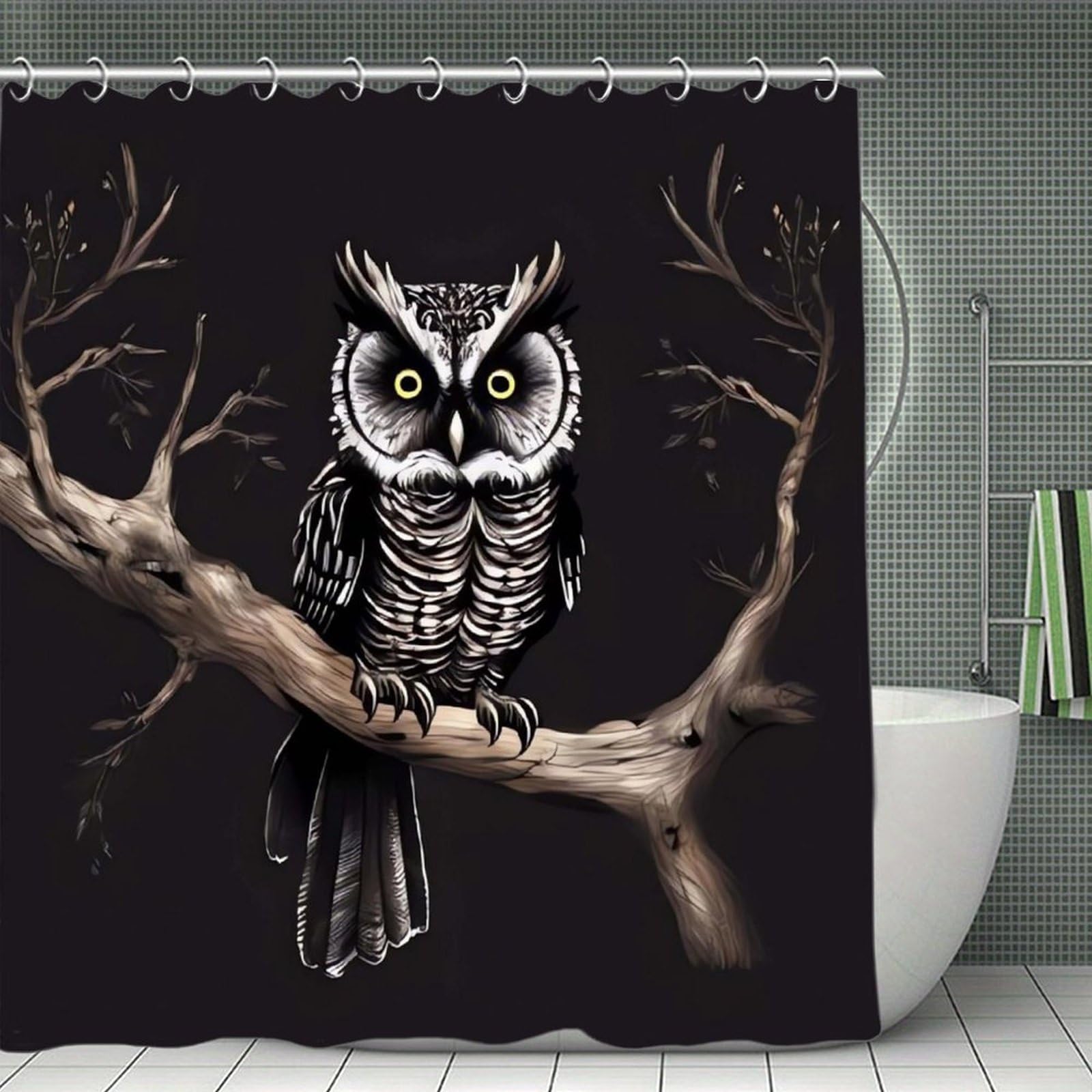 VstaDank Late Night Owl Shower Curtain Waterproof Bathroom Curtain with Hooks Luxury Weighted Bath Curtains for Bathtubs Showers Room Dividers Decorative Shower Curtains 71x71 in