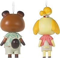 Vista 2 de Hallmark Nintendo Animal Crossing Isabelle y Tom Nook Adornos de Navidad, juego de 2