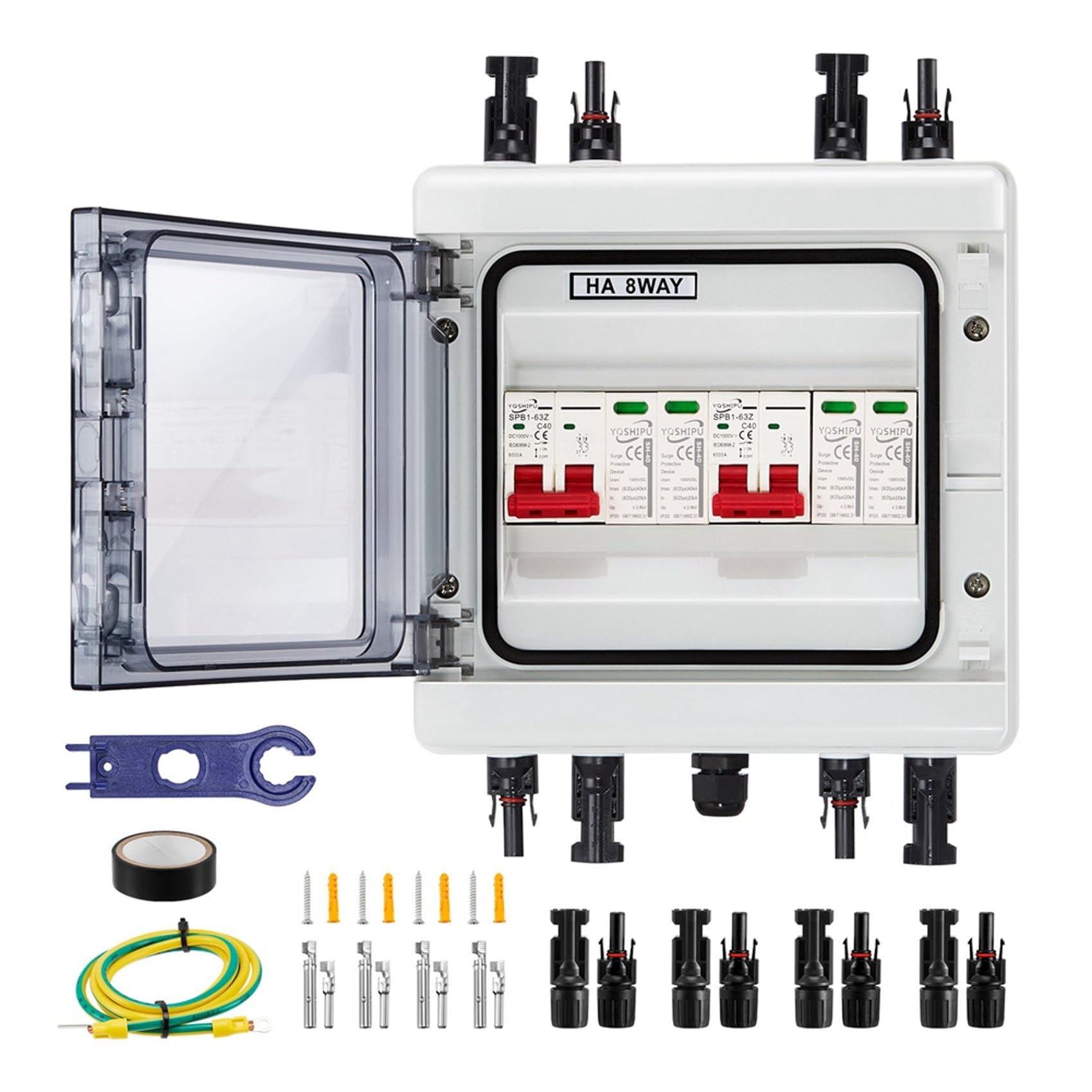 2 scatole combinate solari con protezione multistrato, PV 2 ingressi e 2 uscite, interruttore di separazione DC40A, impermeabile IP65