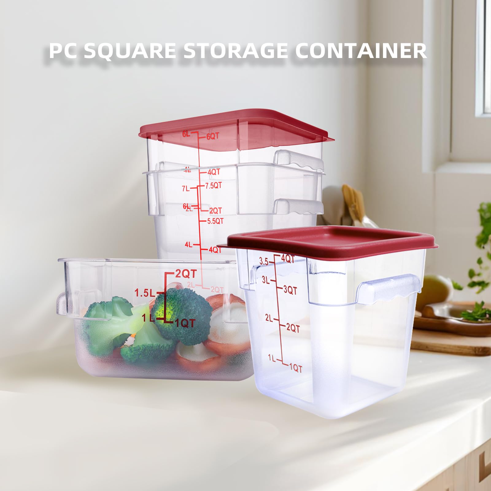 Paquete de 2 recipientes cuadrados de almacenamiento de alimentos con tapa, caja de almacenamiento comercial de 2 a 12 cuartos de galón con escala y asa, fabricación de pasteles, carne marinada