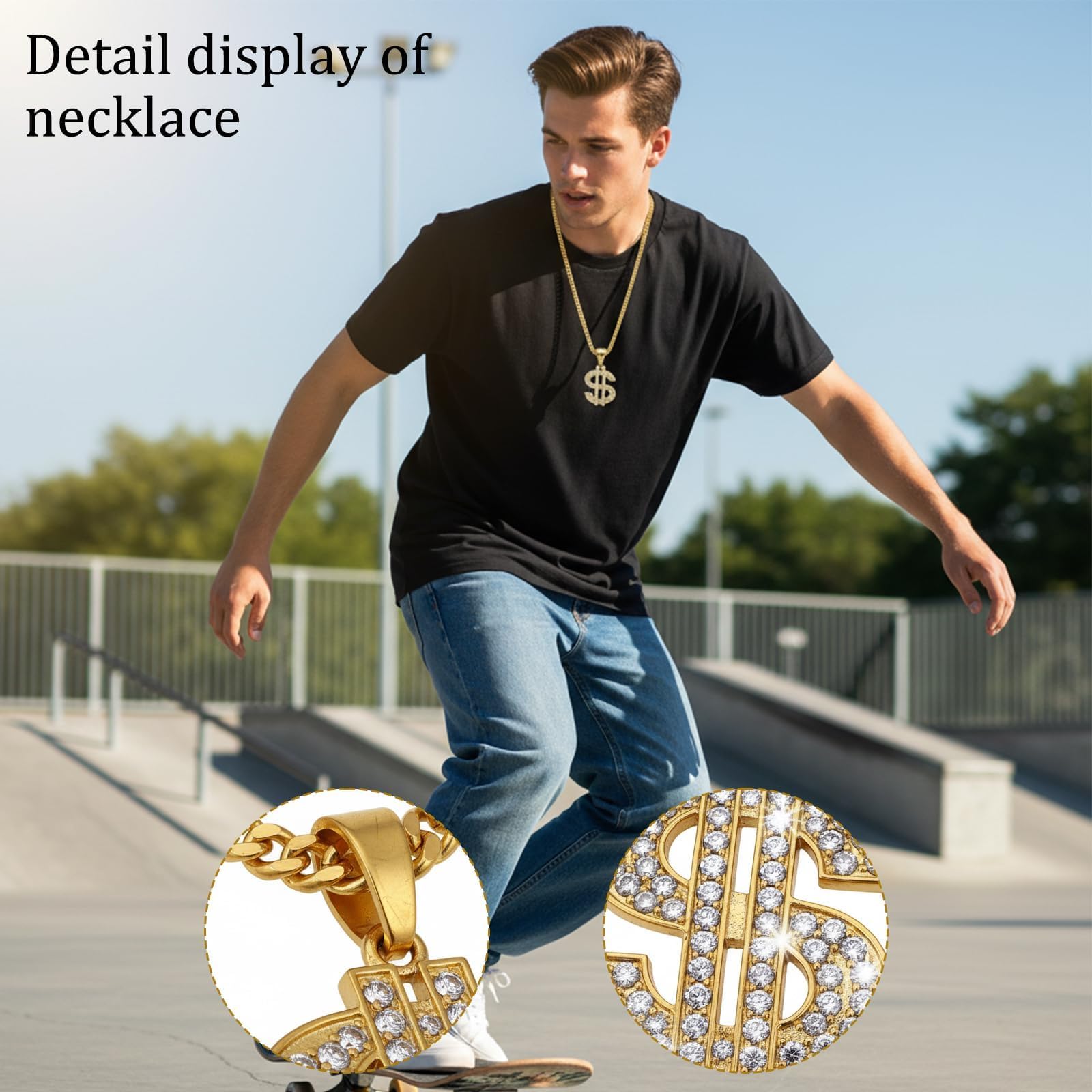 SurPse 6-Piece 90s Hip Hop Fancy Dress Kit with Fake Gold Chain - Image 3