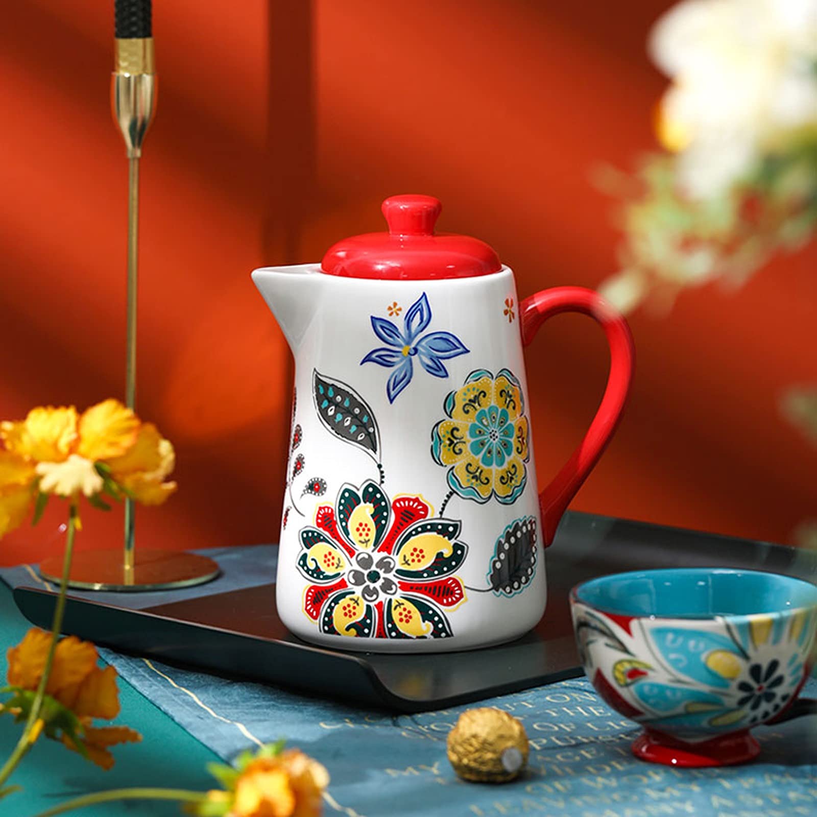 Jarra de Agua Jarra de Gran Capacidad con Mango y Botella de Agua fría de Lujo Ligera para Agua Caliente/frío, té Helado y Bebidas de Jugo Teteras de té Helado