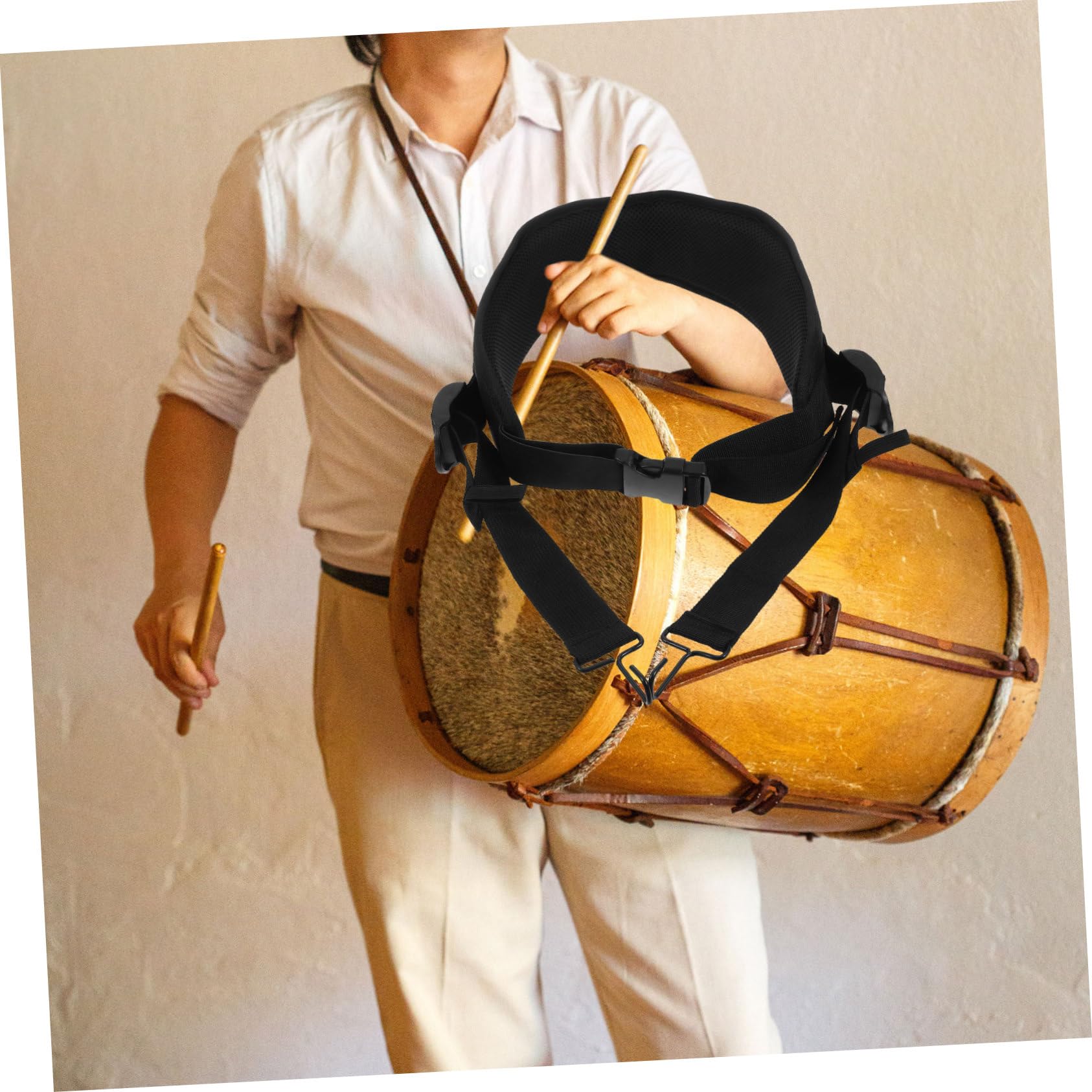 Correa Ajustable Para De Mano Djembé Color Negro Gancho Metálico, Eslinga Resistente y Transpirable Para Caja, Cinturón Para Caja De Percusión Para Adultos